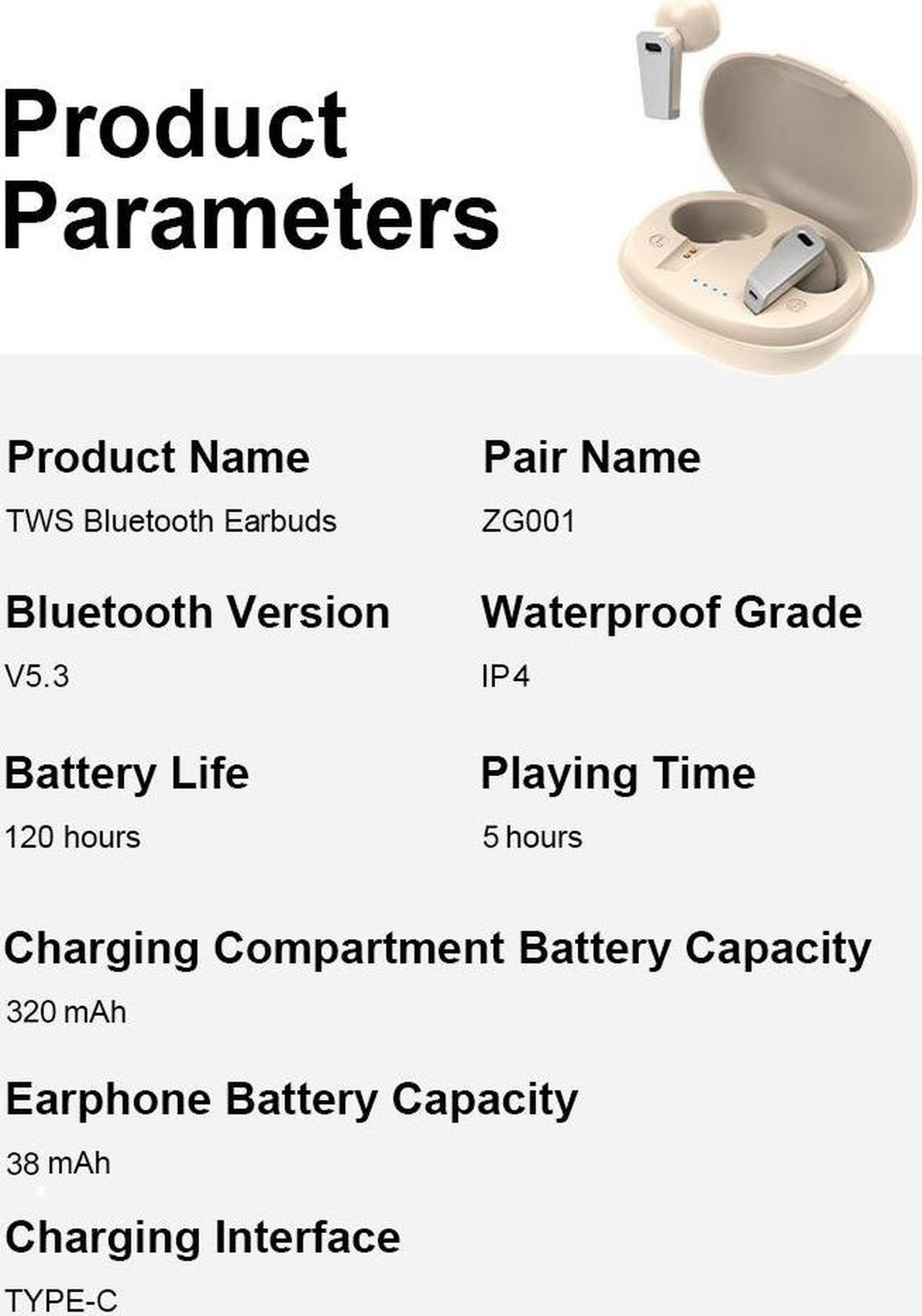 Alt view image 5 of 7 - GAMAKOO Wireless Noise Cancelling Earbuds Bluetooth 5.3 TWS For iPhone Samsung Earphones Headphones White