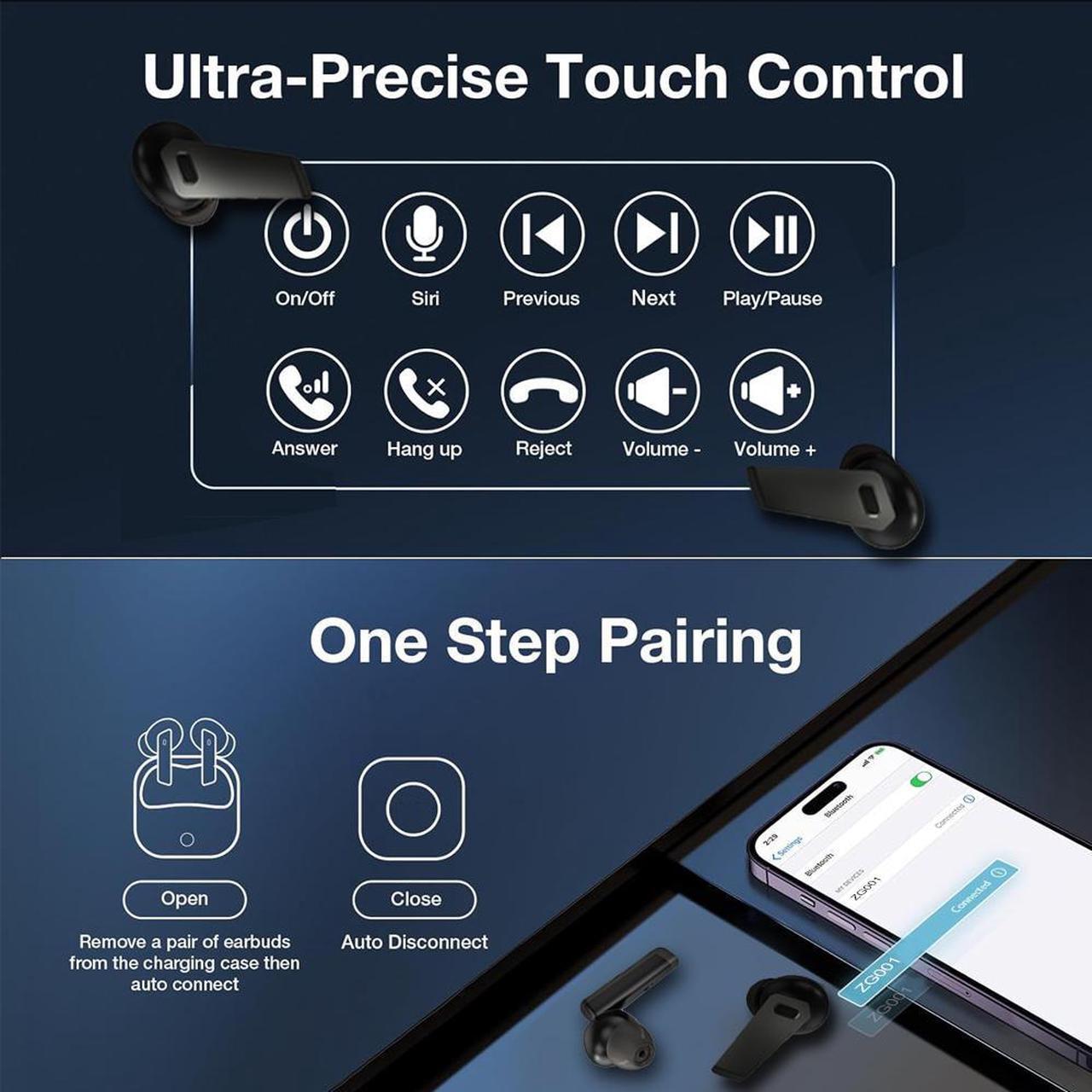 Alt view image 7 of 7 - GAMAKOO Wireless Noise Cancelling Earbuds Bluetooth 5.3 TWS For iPhone Samsung Earphones Headphones White