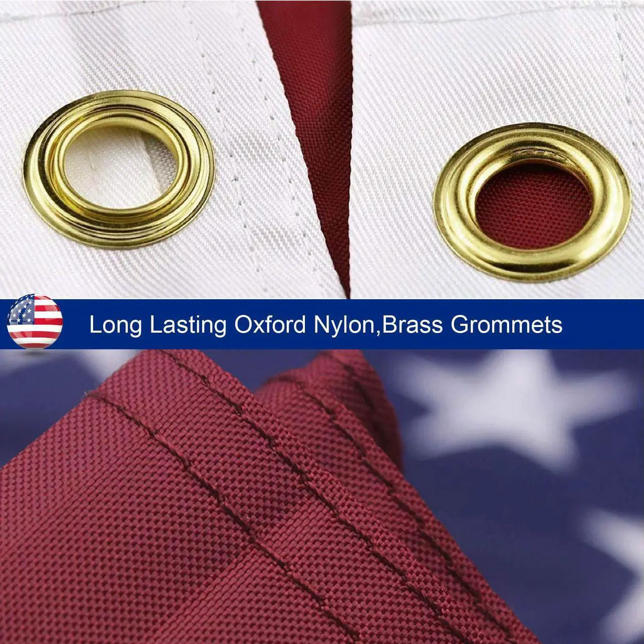 Alt view image 2 of 7 - American Flag 5x8 ft Outdoor Heavy Duty US Premium Flag Embroidered Stars Nylon USA Flag Outdoors Sewn Stripes Fade Resistance Brass Grommets All Weather UV Protection