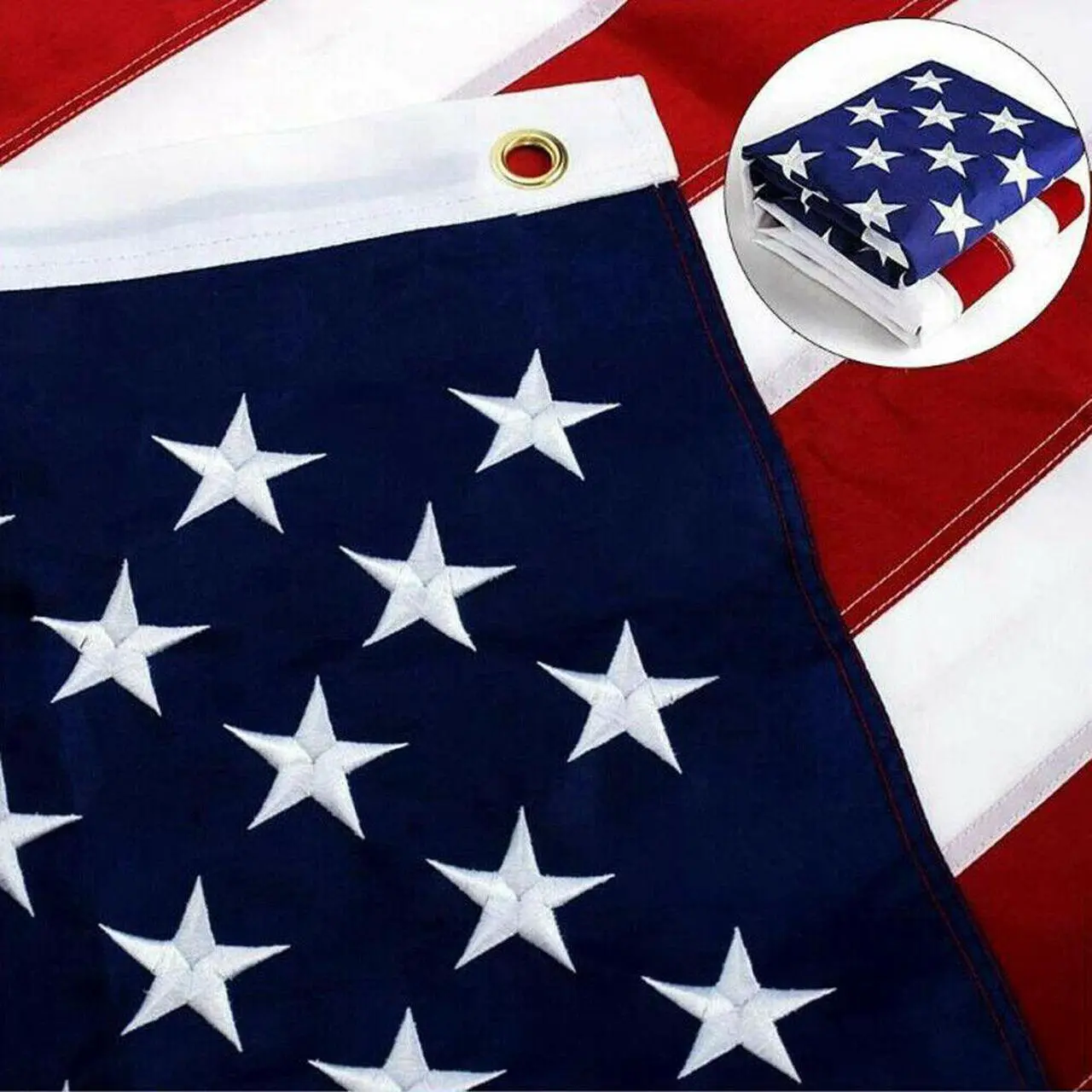 Alt view image 6 of 7 - American Flag 5x8 ft Outdoor Heavy Duty US Premium Flag Embroidered Stars Nylon USA Flag Outdoors Sewn Stripes Fade Resistance Brass Grommets All Weather UV Protection
