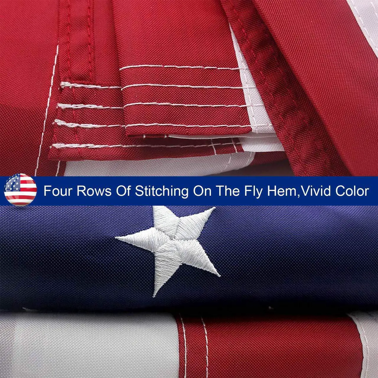 Alt view image 3 of 7 - American Flag 5x8 ft Outdoor Heavy Duty US Premium Flag Embroidered Stars Nylon USA Flag Outdoors Sewn Stripes Fade Resistance Brass Grommets All Weather UV Protection