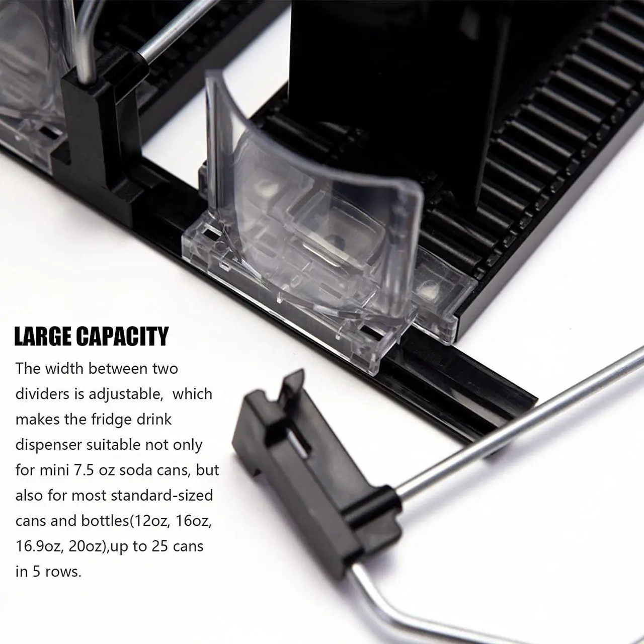 Alt view image 2 of 6 - Drink Organizer for Fridge, Self-Pushing Soda Can Dispenser for Refrigerator, 5 Row Black Color Width Ajustable, Beer Pop Can Water Bottle Storage for Pantry, Kitchen