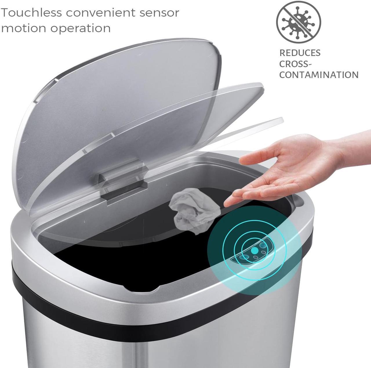 Alt view image 2 of 7 - Mega Casa 13 Gallon Stainless Steel Oval Kitchen Motion Sensor Trash Can