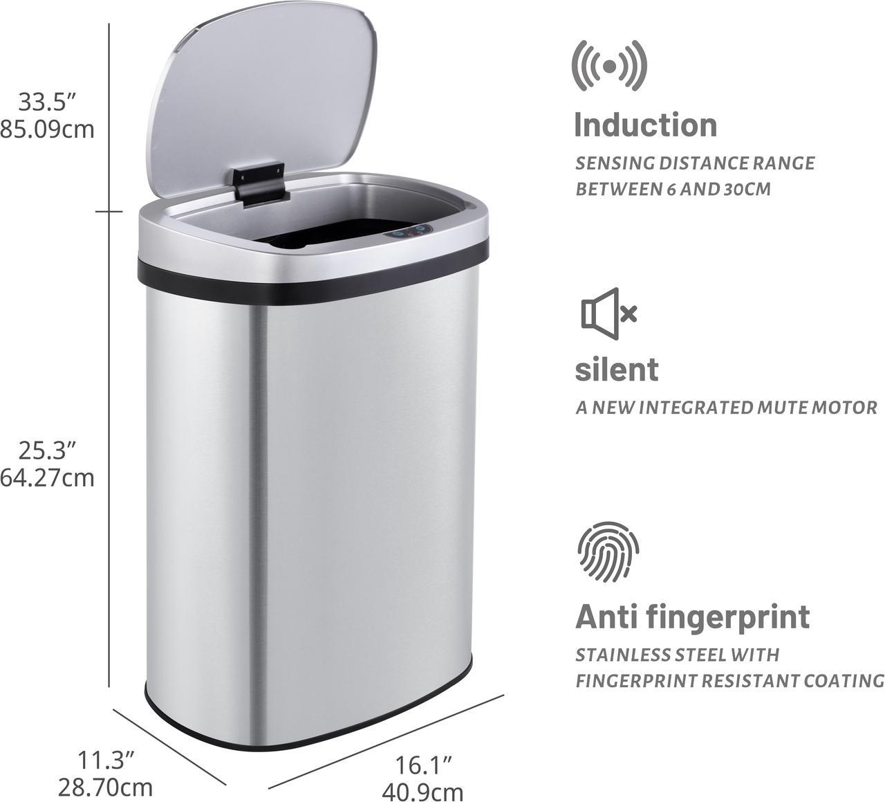 Alt view image 7 of 7 - Mega Casa 13 Gallon Stainless Steel Oval Kitchen Motion Sensor Trash Can