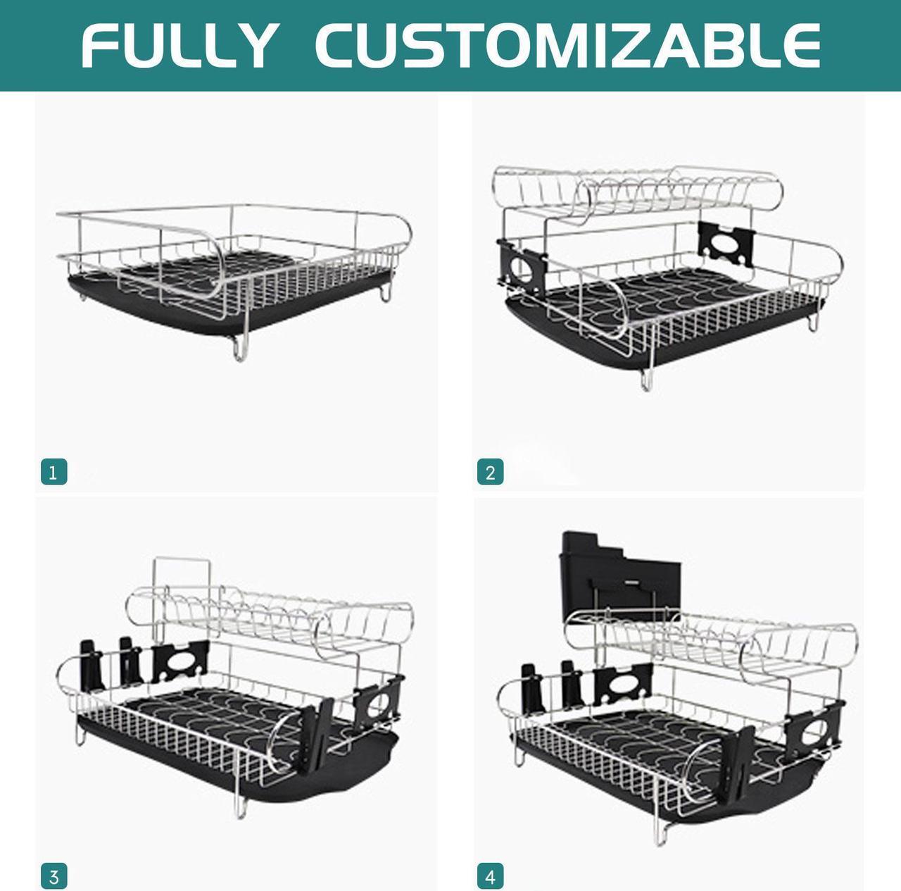 Alt view image 2 of 7 - Double Tier Stainless Steel Dish Rack With Drainboard Set And Utensil Holder
