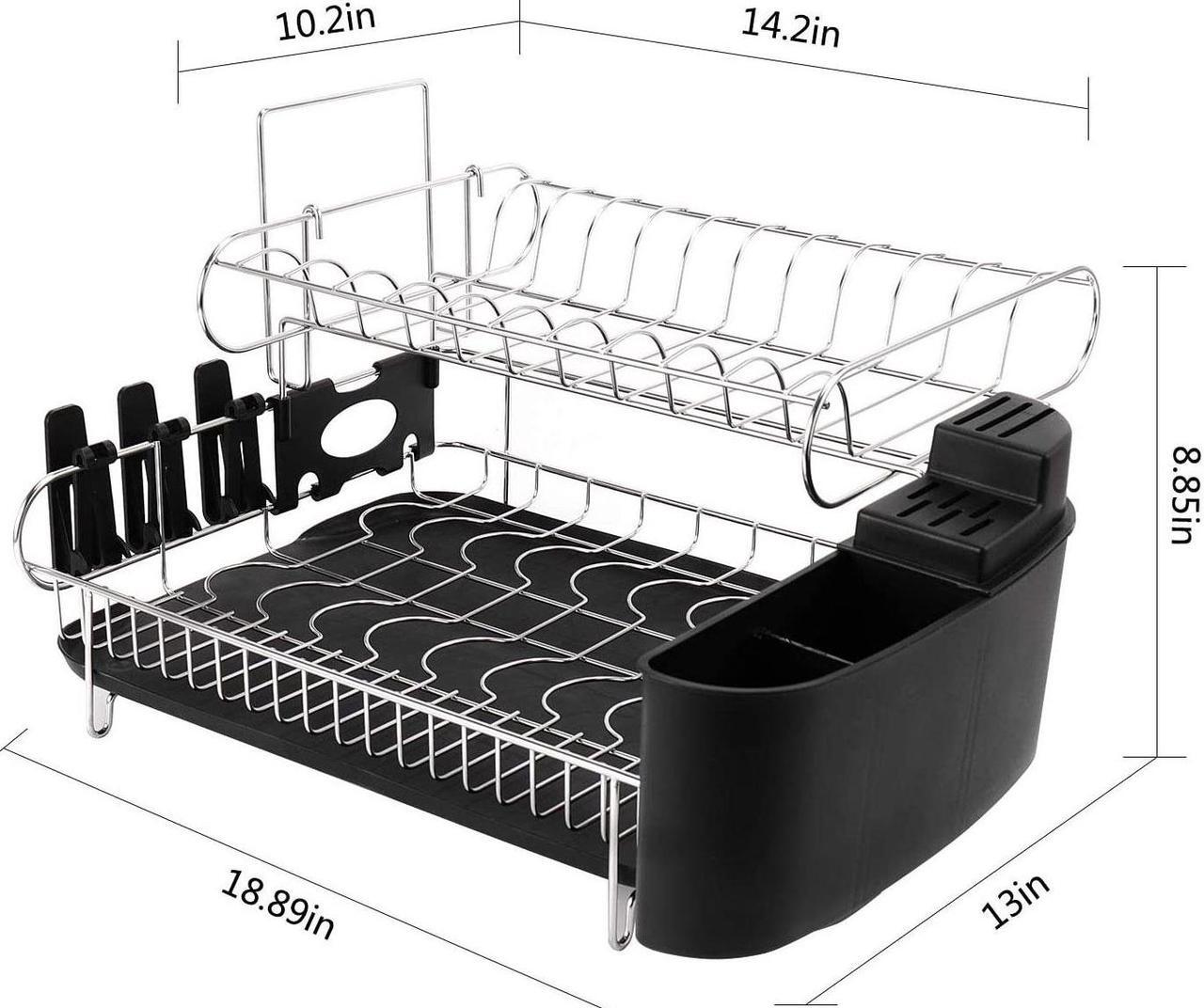 Alt view image 3 of 7 - Double Tier Stainless Steel Dish Rack With Drainboard Set And Utensil Holder