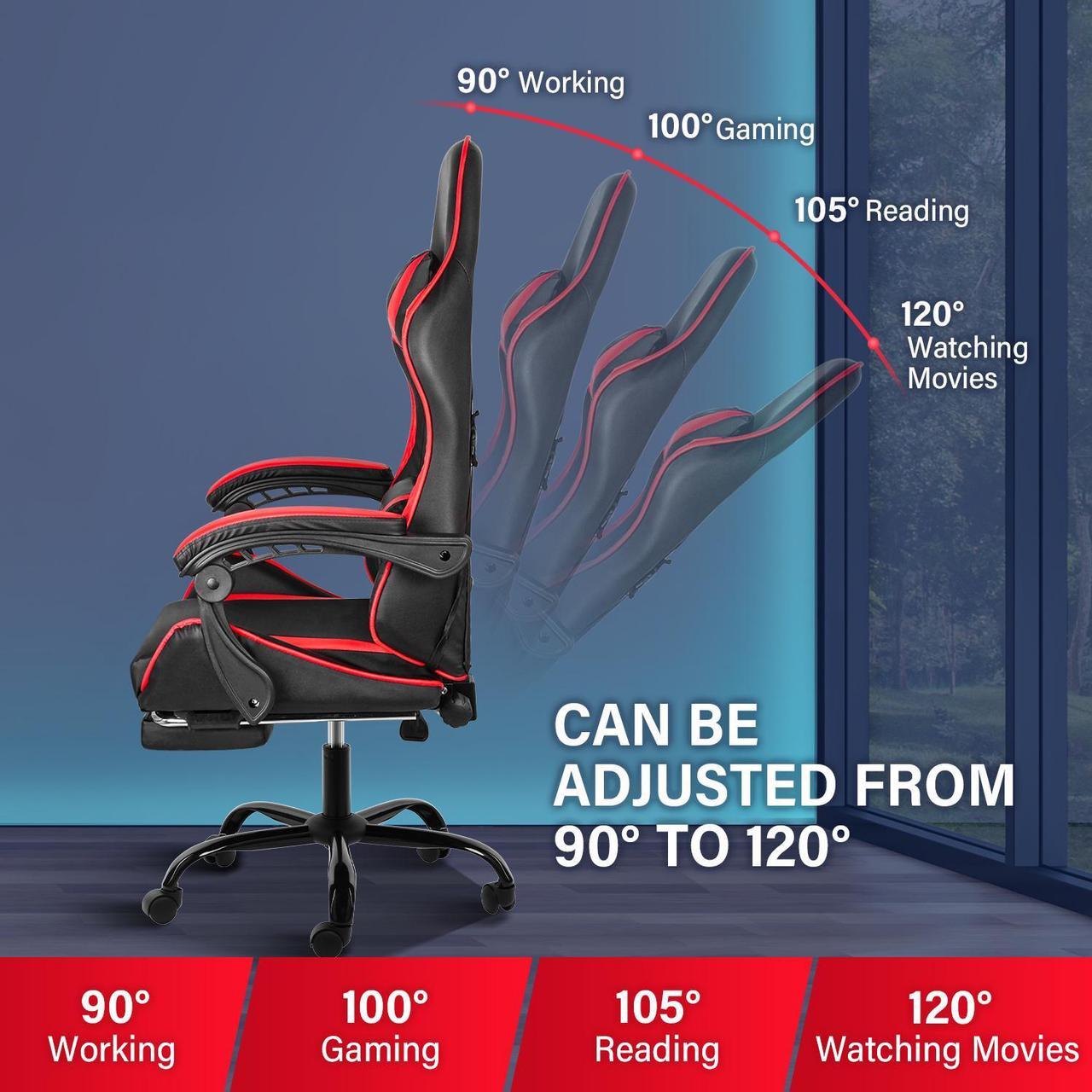 Alt view image 5 of 7 - Mega Casa Gaming Chairs with Retractable Footrest and Adjustable Back, Ergonomic Support and Comfortable Seat