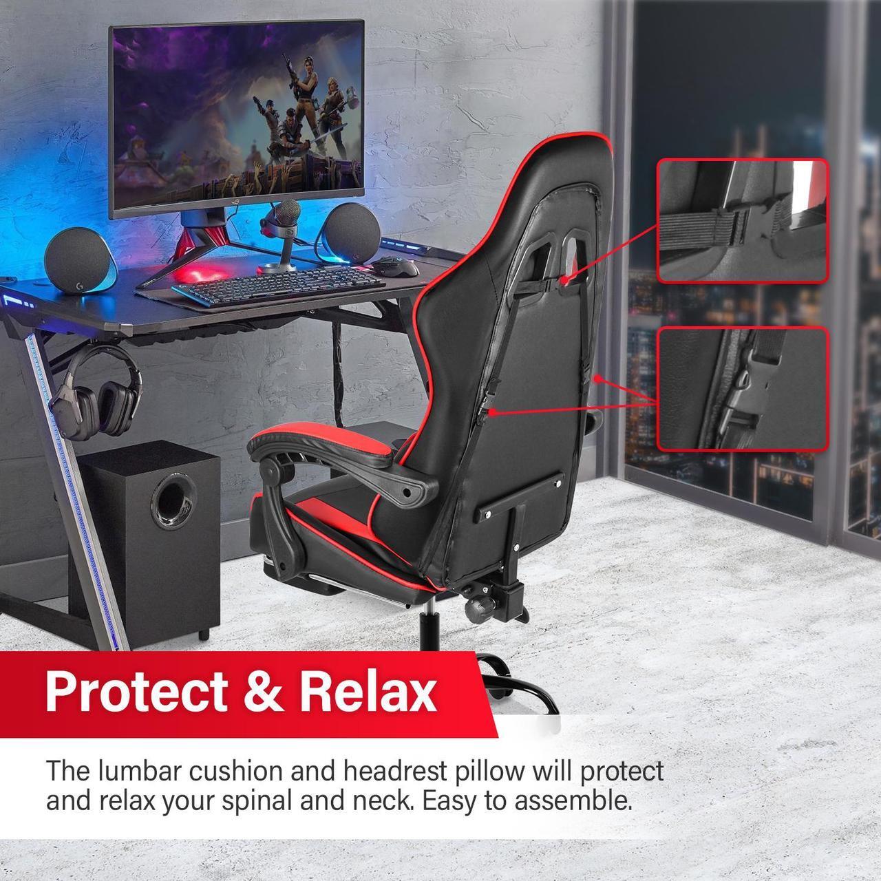 Alt view image 4 of 7 - Mega Casa Gaming Chairs with Retractable Footrest and Adjustable Back, Ergonomic Support and Comfortable Seat