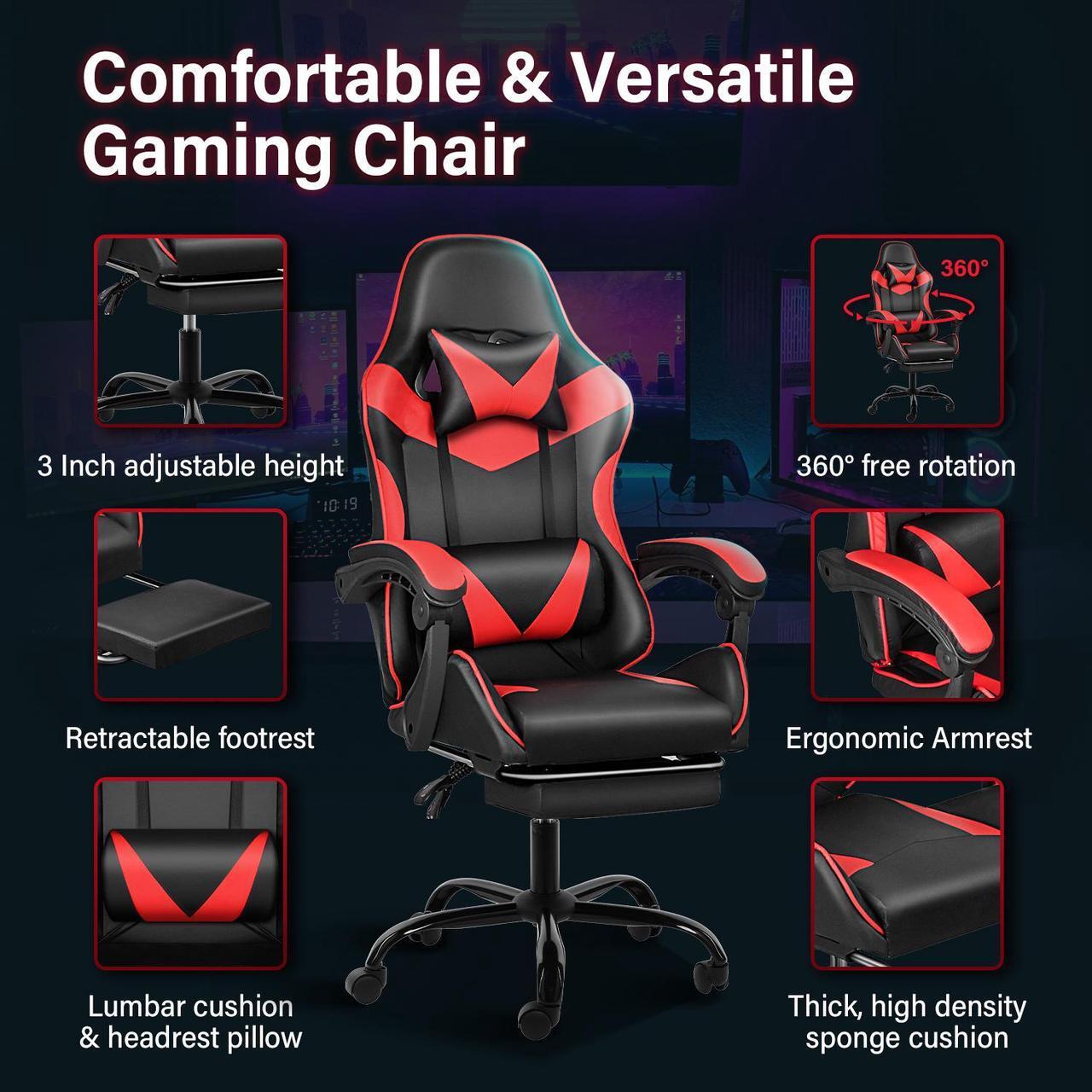 Alt view image 2 of 7 - Mega Casa Gaming Chairs with Retractable Footrest and Adjustable Back, Ergonomic Support and Comfortable Seat