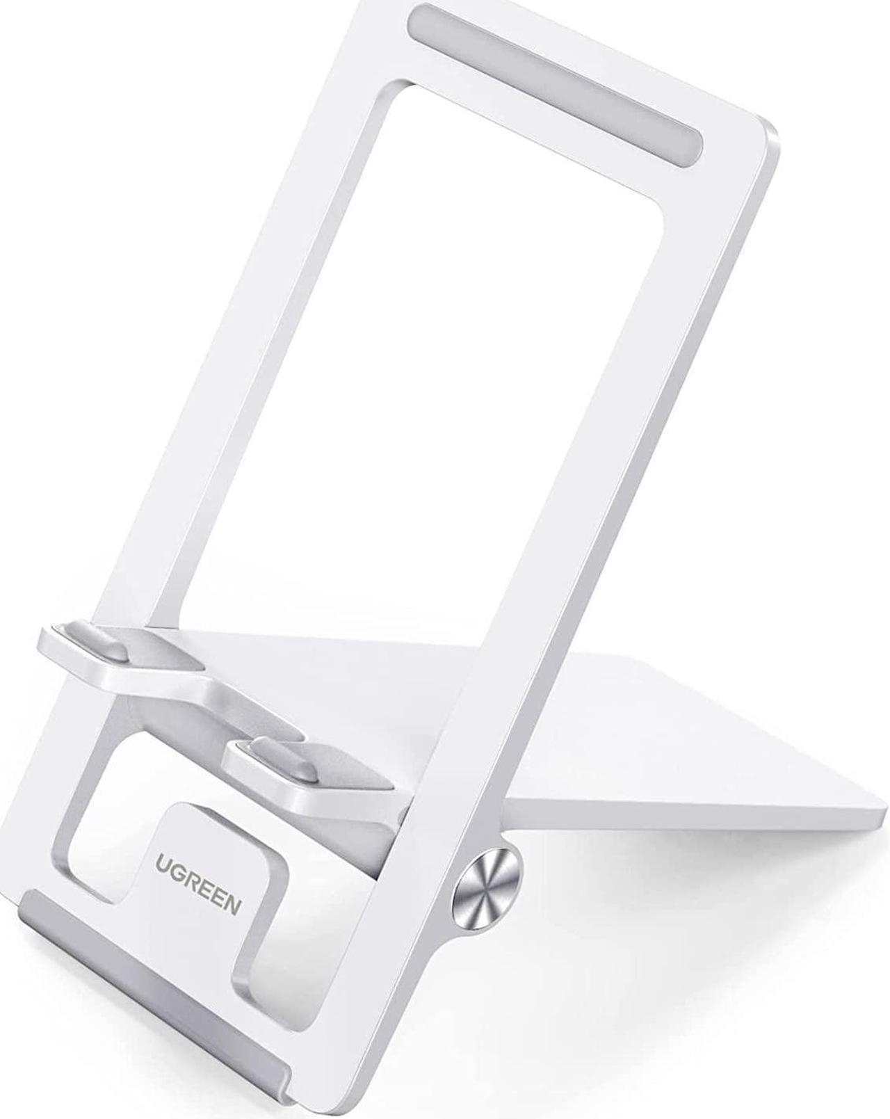 UGREEN Cell Phone Stand for Desk Adjustable Phone Holder Dock Compatible for iPhone 13 12 Pro Max 11 XS XR 8 Plus 6 7 6S Smartphone, Samsung Galaxy Note20 S20 Ultra S10, Foldable and Portable (White)