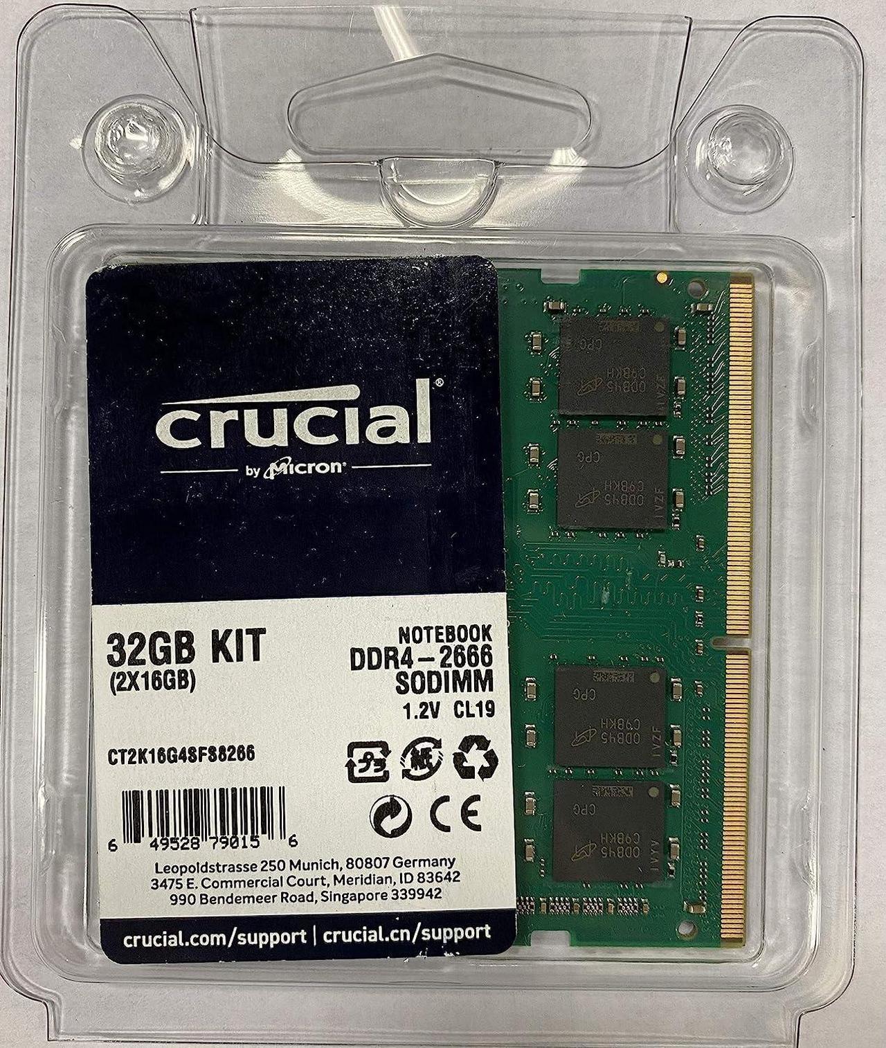 Crucial Memory Bundle with 32GB (2 x 16GB) DDR4 PC4-21300 2666MHz(CT2K16G4SFS8266)