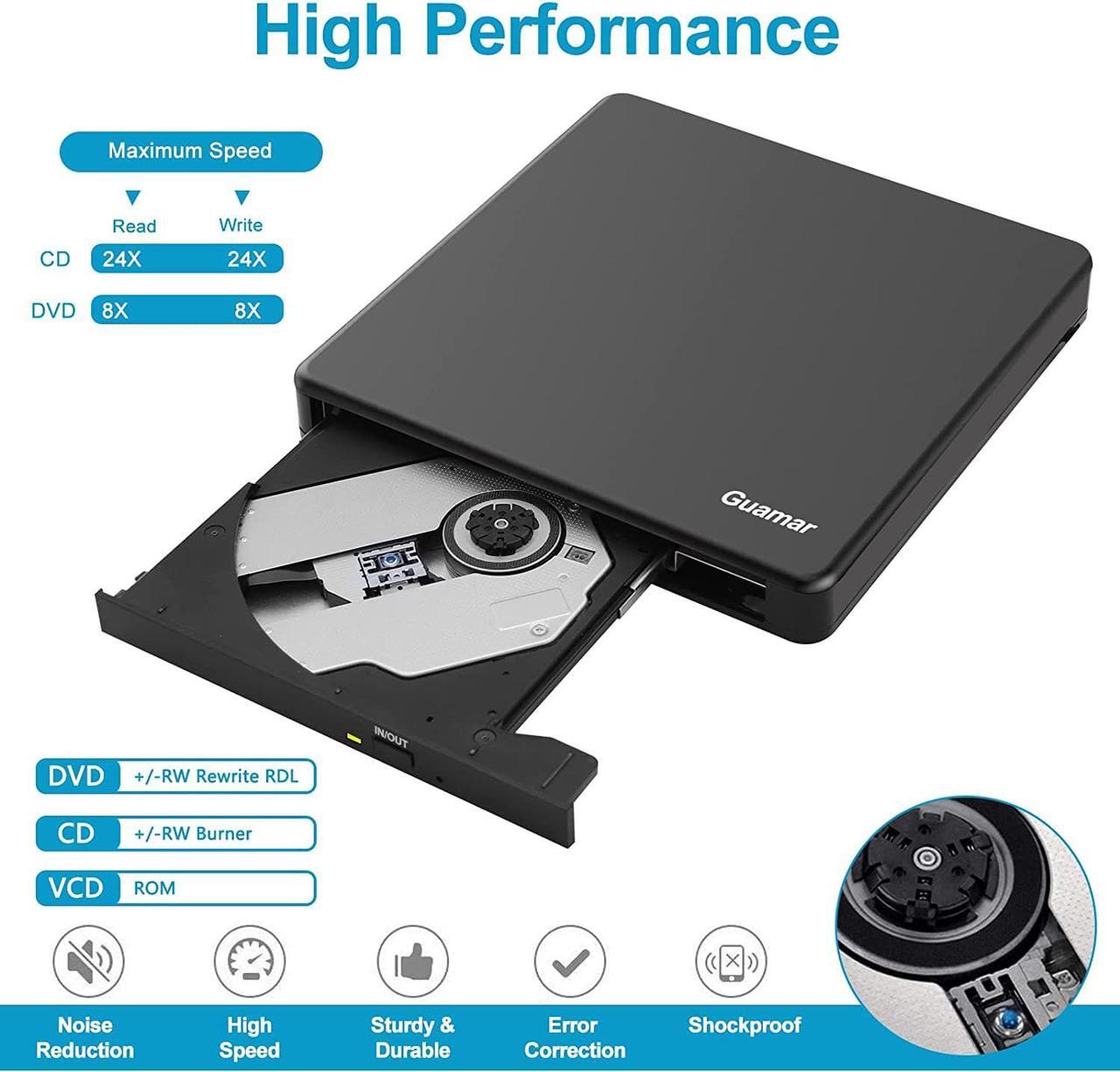 Alt view image 4 of 7 - Guamar External CD/DVD Drive for Laptop, USB 3.0 CD/DVD +/-RW Burner DVD Player CD ROM Disk Drive with SD/TF Slot & 2 USB, Type-C Portable Optical Reader Writer for Mac MacBook PC Windows 11