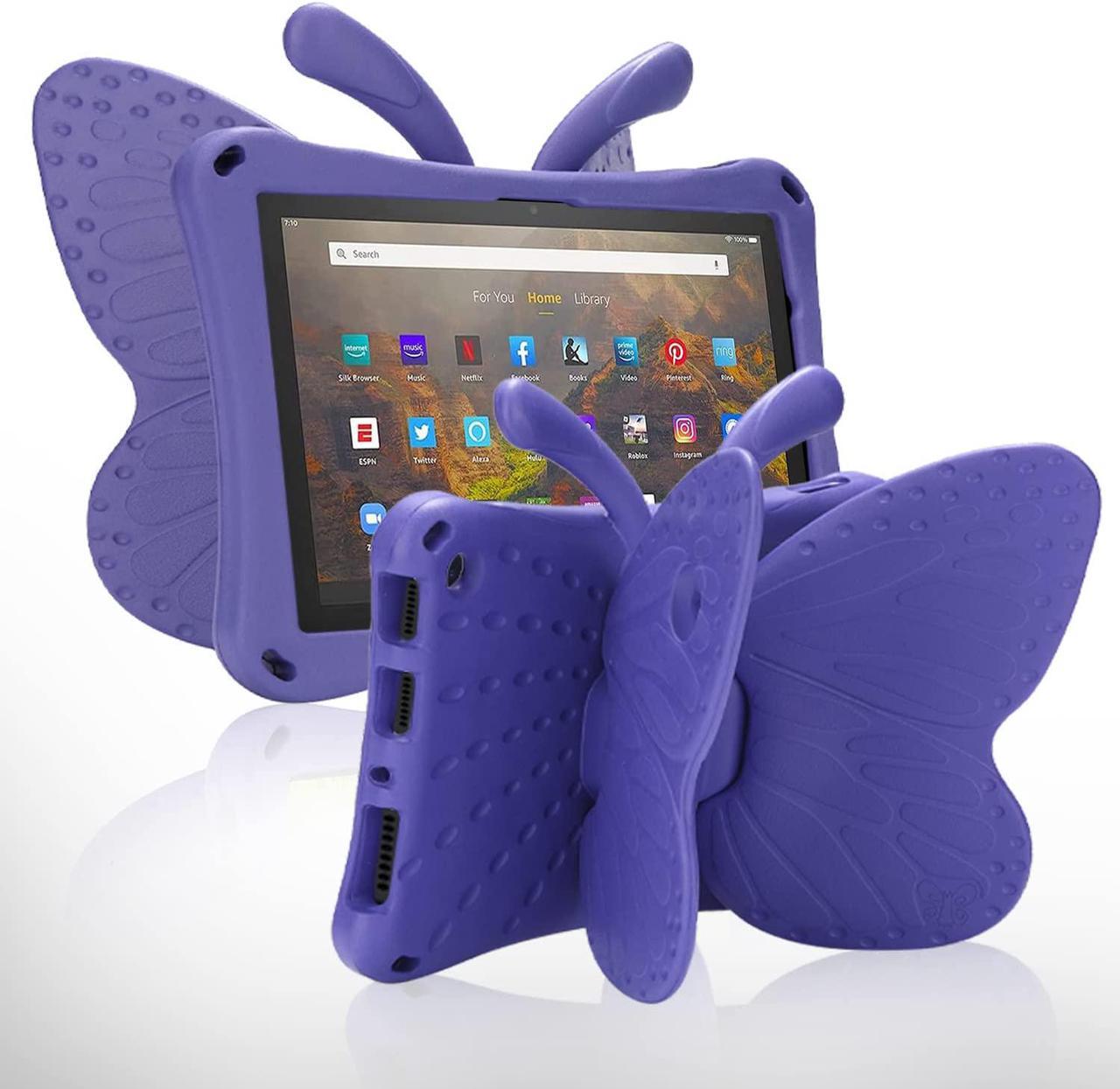 Fire 7 Kids Tablet 2022 Case for Kids Butterfly Case for Kids Girl EVA Full Cover Sturdy Fire 7 Tablet Kid Case with Stand Kids-Proof Shockproof Rugged Kids case (Purple)