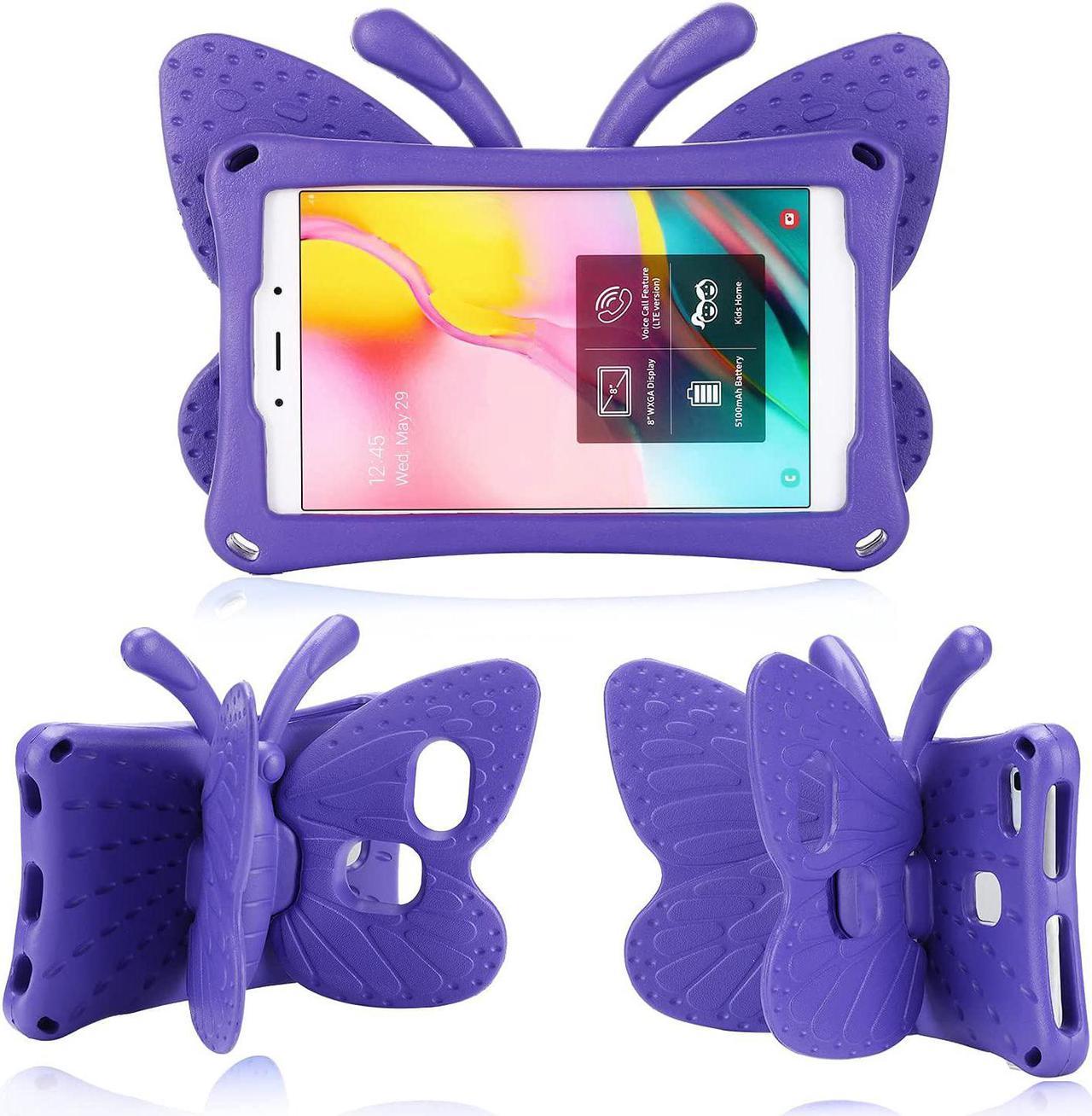 Fire HD 8 Kids Tablet 10th Gen 2020 Pretty Butterfly Case for Kids Girl EVA Foam Full Cover Fire HD 8 Tablet Kids case with Stand Pencil Holder Shockproof Rugged Case for Fire HD 8 Kids (Purple)