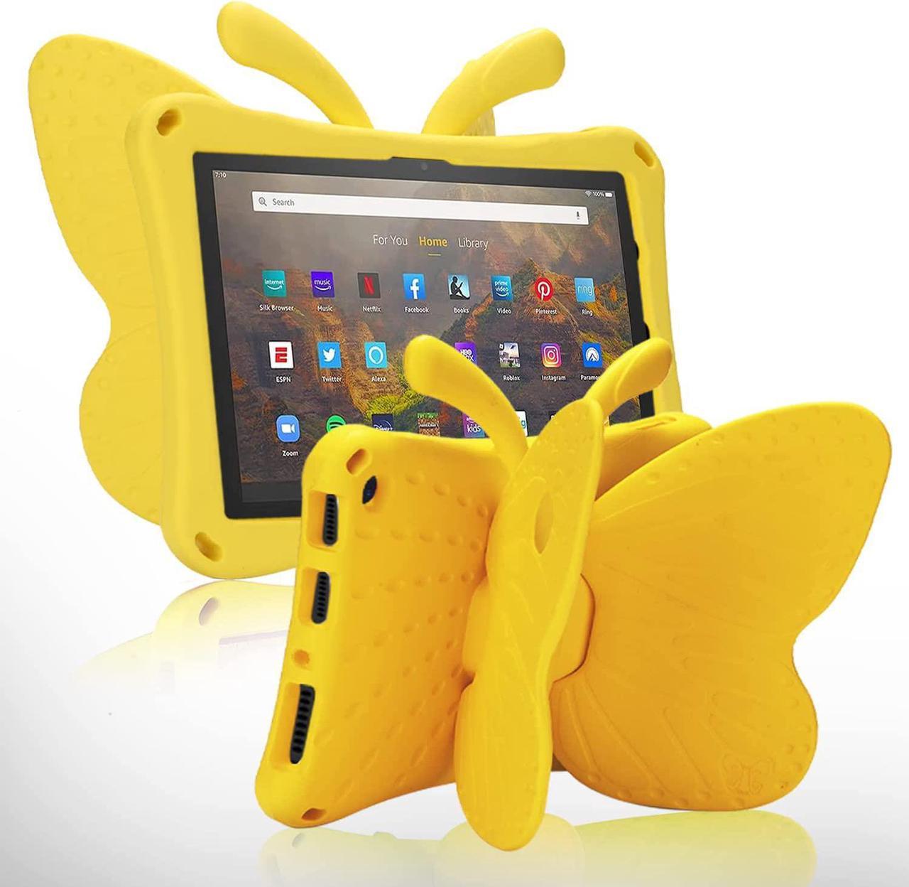 Fire 7 Kids Tablet 2022 Case for Kids Butterfly Case for Kids Girl EVA Full Cover Sturdy Fire 7 Tablet Kid Case with Stand Kids-Proof Shockproof Rugged Kids case (Yellow)