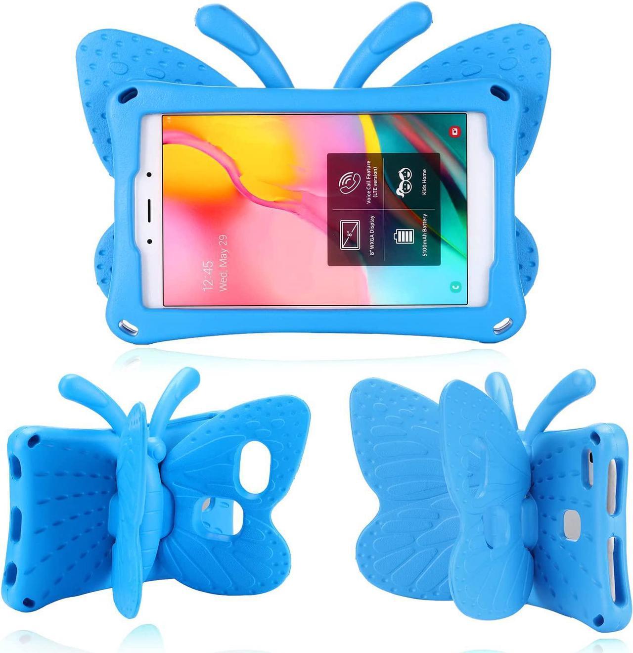 Fire HD 8 Kids Tablet 10th Gen 2020 Pretty Butterfly Case for Kids Girl EVA Foam Full Cover Fire HD 8 Tablet Kids case with Stand Pencil Holder Shockproof Rugged Case for Fire HD 8 Kids (Blue)