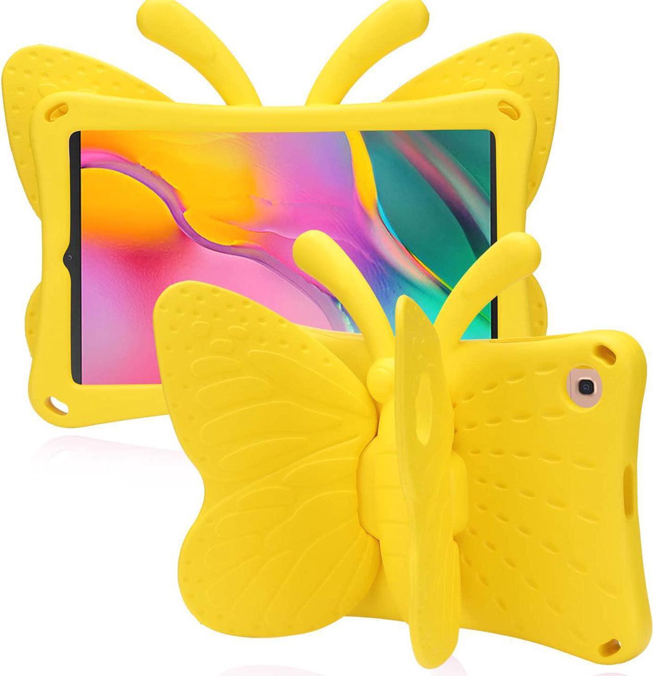 Samsung Galaxy Tab A 10.1 2021 2019 Kids case Cute Butterfly Case with Stand for Kids Light Weight EVA Rugged Shockproof Heavy Duty Kids Friendly Full Cover for Samsung Tab A 10.1 (Yellow)