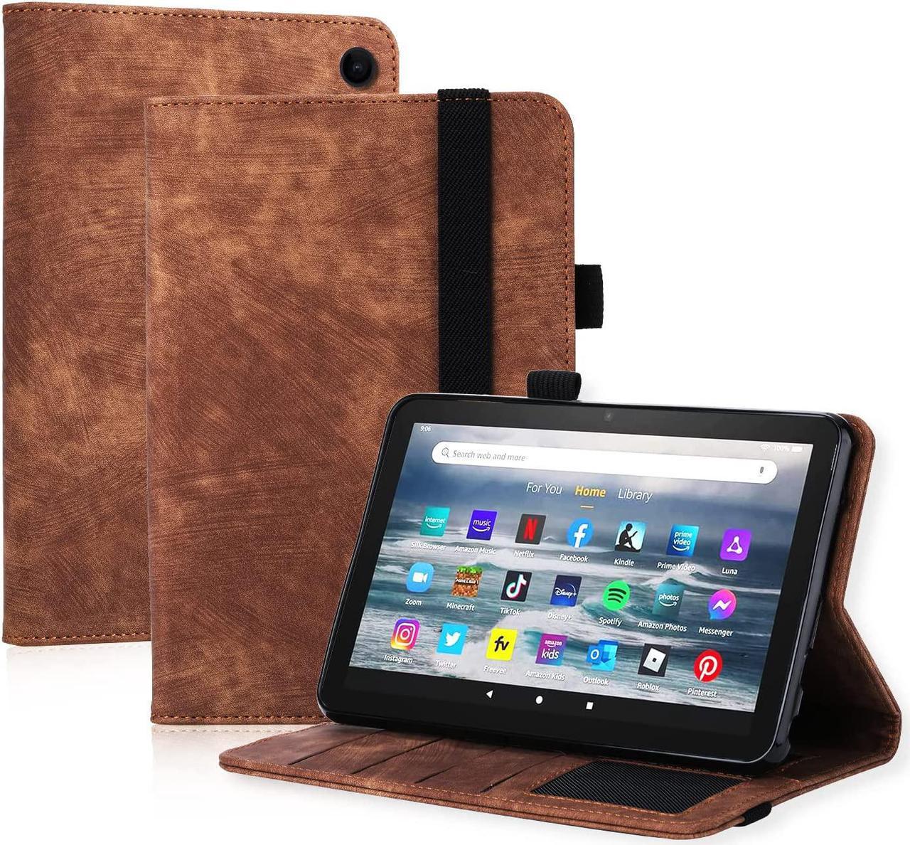 Amazon Fire 7 Tablet case Leather (12th Generation,2022 Released),Fire 7 Tablet Slim Folio Leather case with Kickstand Card Slots Holder Auto Wake Sleep Smart Cover for Fire 7 Tablet (Brown)