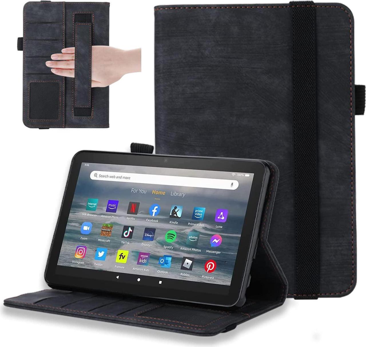 Amazon Fire 7 Tablet case Leather (12th Generation,2022 Released),Fire 7 Tablet Slim Folio Leather case with Kickstand Card Slots Holder Auto Wake Sleep Smart Cover for Fire 7 Tablet (Black)