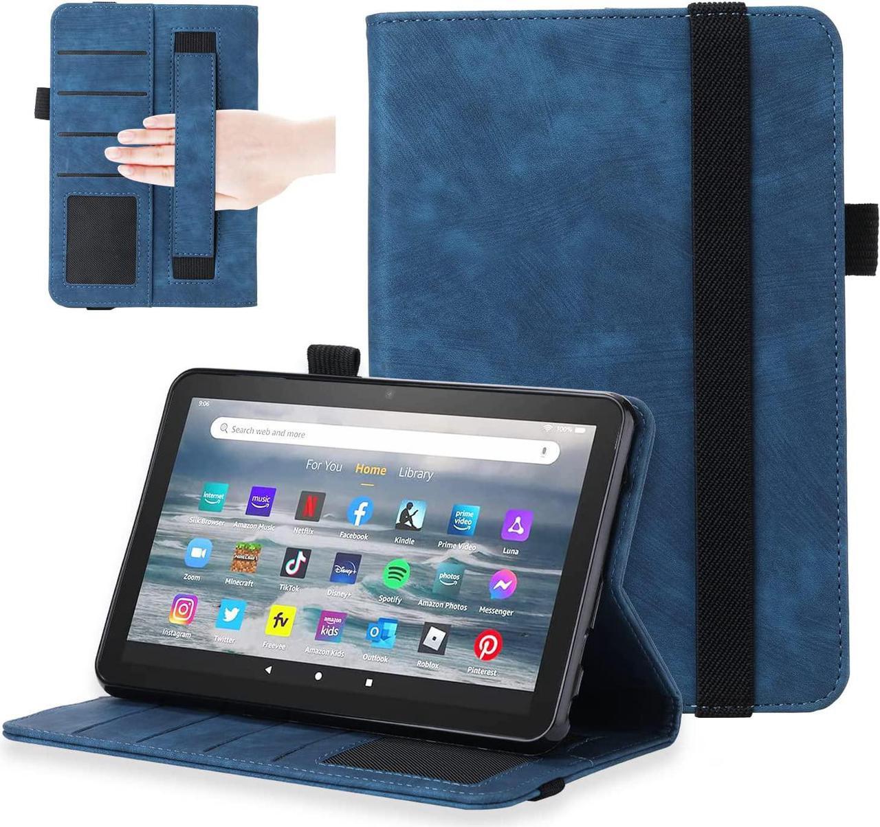 Amazon Fire 7 Tablet case Leather (12th Generation,2022 Released),Fire 7 Tablet Slim Folio Leather case with Kickstand Card Slots Holder Auto Wake Sleep Smart Cover for Fire 7 Tablet (Blue)