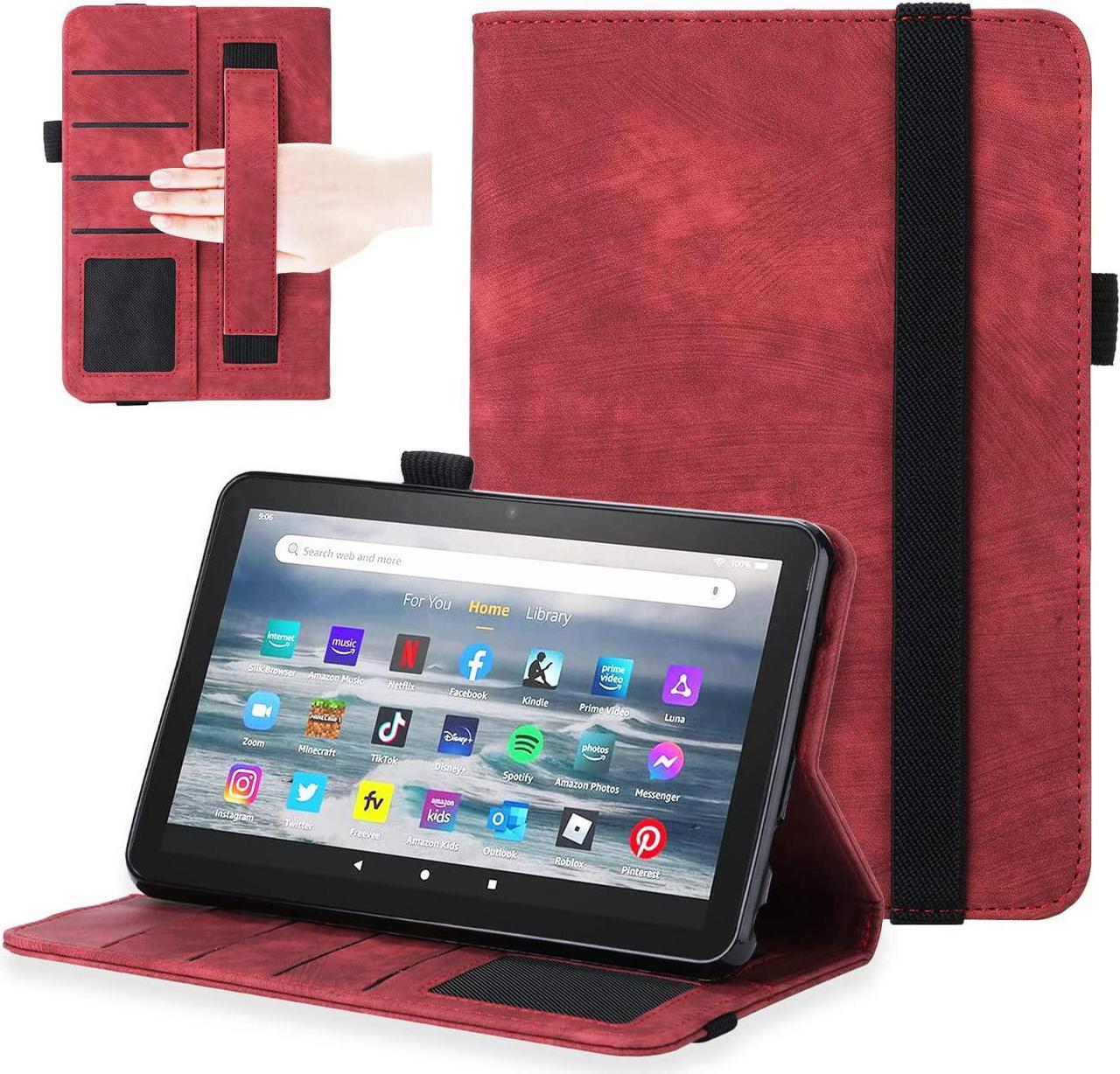 Amazon Fire 7 Tablet case Leather (12th Generation,2022 Released),Fire 7 Tablet Slim Folio Leather case with Kickstand Card Slots Holder Auto Wake Sleep Smart Cover for Fire 7 Tablet (Red)