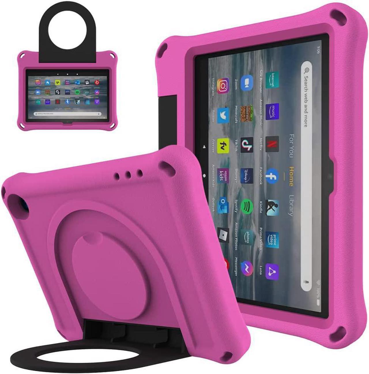 Amazon Fire 7 2022 Case for Kids Fire 7 EVA Shockproof case with Handle Stand Holder Kid-Proof Heavy Duty Kids Case for Fire 7 2022 Kids Tablet Girl boy Gift (Fire 7 2022 12Gen, Rose)