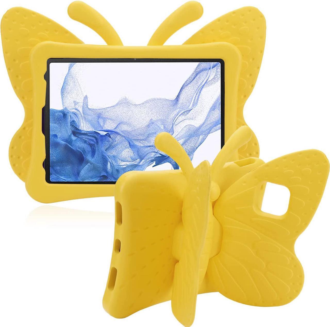 Samsung Tab S8 X700 S7 Pretty Butterfly Case for Kids Girl EVA Foam Full Cover Sturdy Samsung Tab S8 S7 Kids case with Stand Pencil Holder Shockproof Rugged case for Samsung Tab S8 S7 (Yellow)