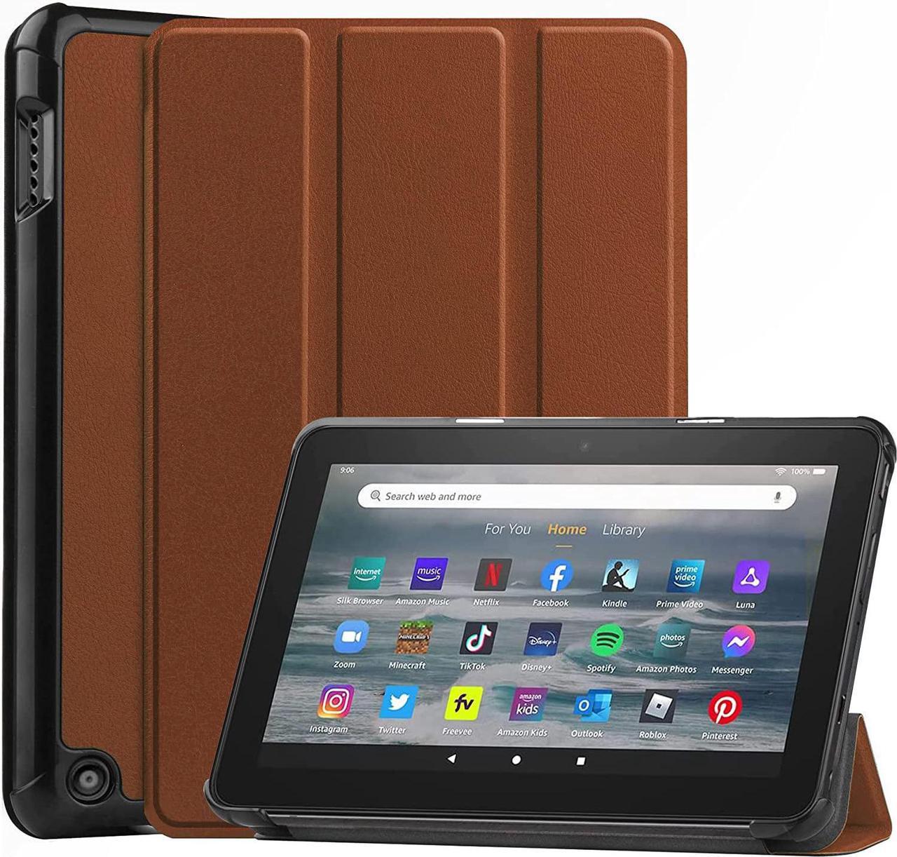 Leather Case for Fire HD 7 2022 12th Gen Case Flip Slim Leather with Trifold Stand Fire HD 7 Auto Wake Sleep Smart Cover Soft TPU Back Shockproof Case (Fire HD 7 12th Gen, Brown)