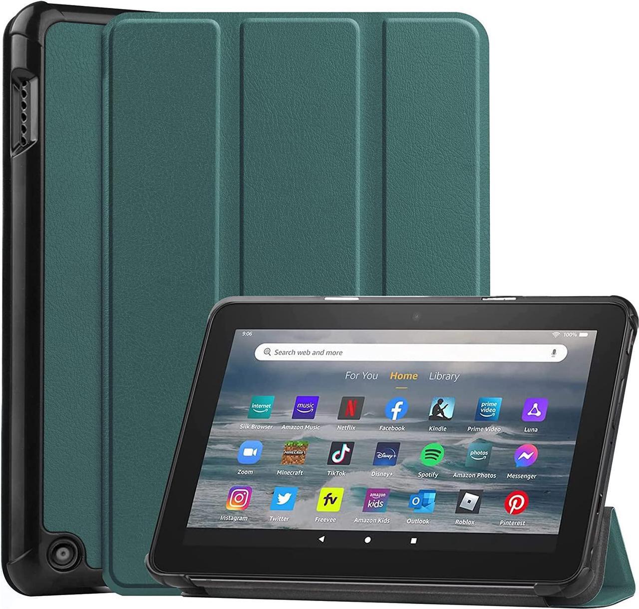 Leather Case for Fire HD 7 2022 12th Gen Case Flip Slim Leather with Trifold Stand Fire HD 7 Auto Wake Sleep Smart Cover Soft TPU Back Shockproof Case (Fire HD 7 12th Gen, Green)