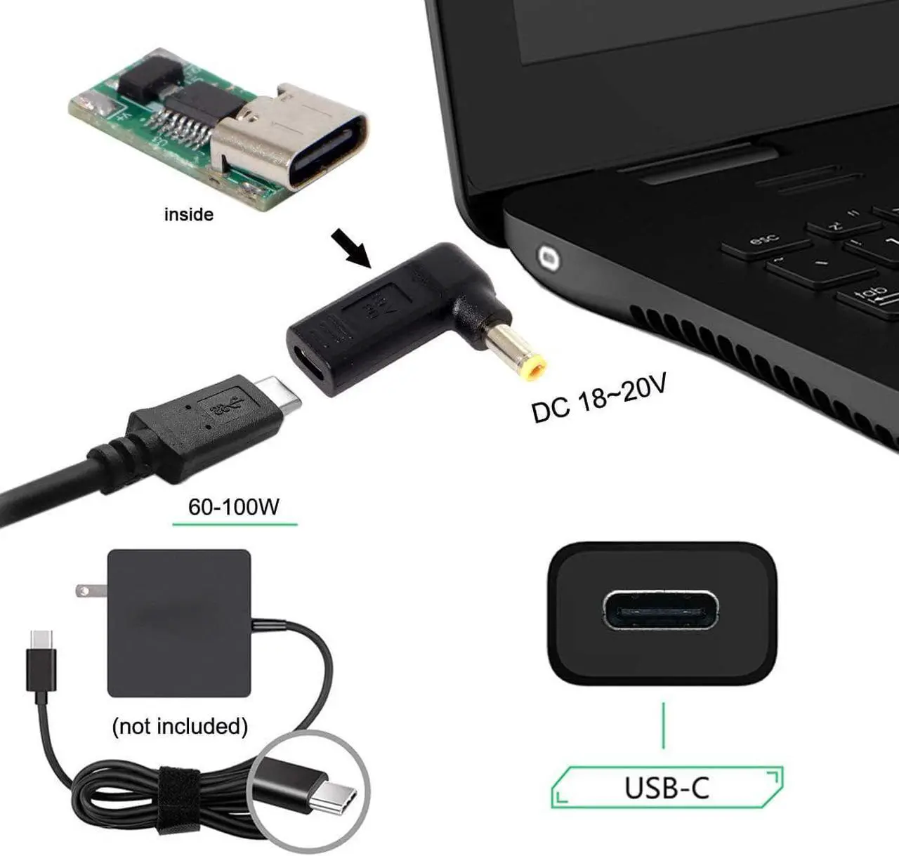 Alt view image 5 of 7 - USB 3.1 Type C USB-C to DC 20V 5.5mm 2.5mm Adapter Emulator Trigger 90 Degree Angled (5.5x2.5MM)