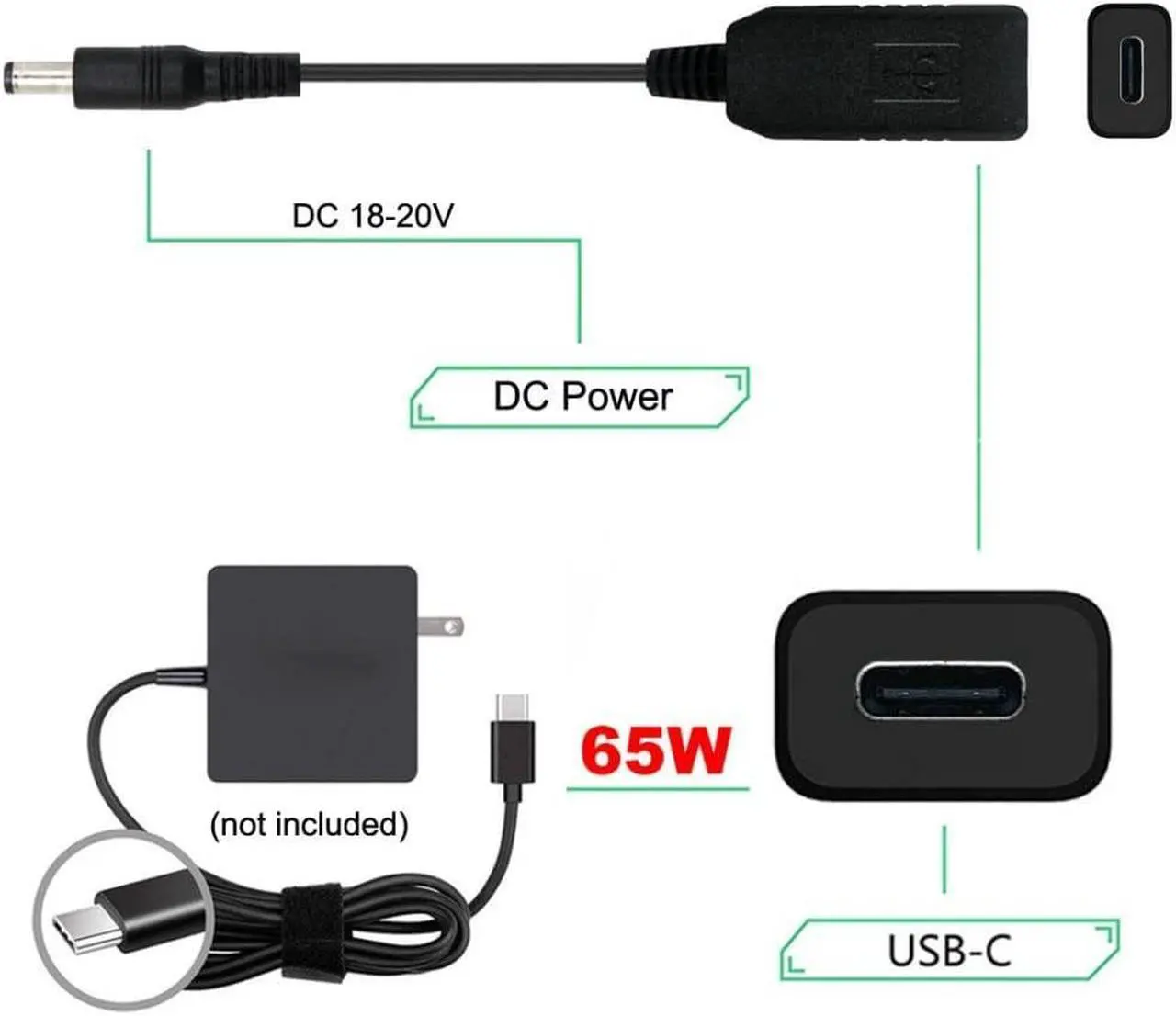 Alt view image 2 of 7 - USB 3.1 Type C USB-C to DC 20V 5.5 2.5mm & 2.1mm Power Plug PD Emulator Trigger Cable for Laptop