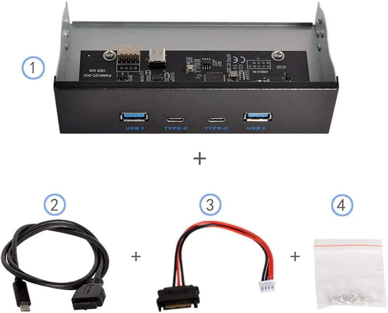 Alt view image 2 of 7 - 5.25" inch Front Panel USB 3.0 USB-C Type-C HUB 4 Ports to Motherboard USB 20Pin Connector Cable