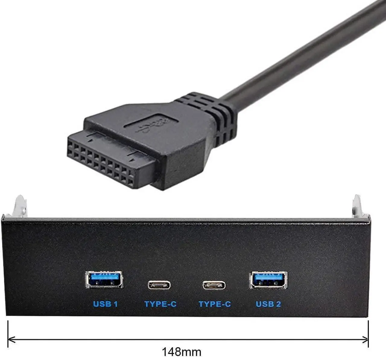 Alt view image 6 of 7 - 5.25" inch Front Panel USB 3.0 USB-C Type-C HUB 4 Ports to Motherboard USB 20Pin Connector Cable