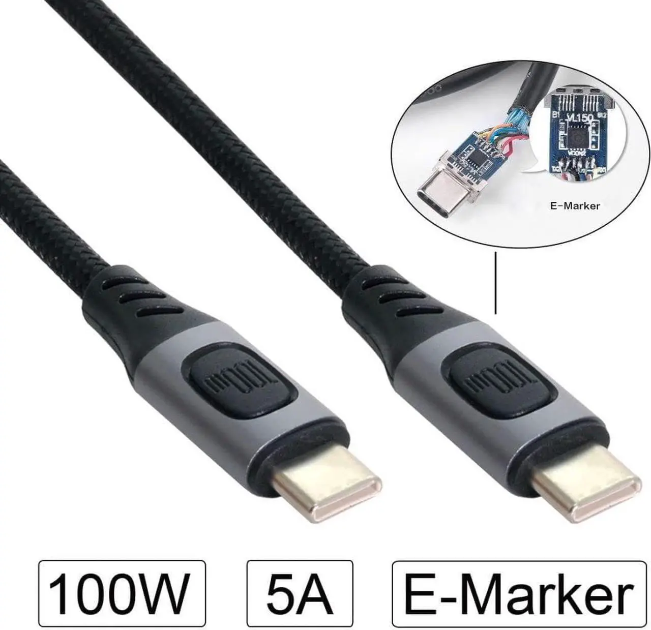 Alt view image 2 of 7 - USB-C Type-C Male to USB-C Male USB 2.0 Version Data Cable Support E-Marker PD 100W for Laptop & Phone 1.5M