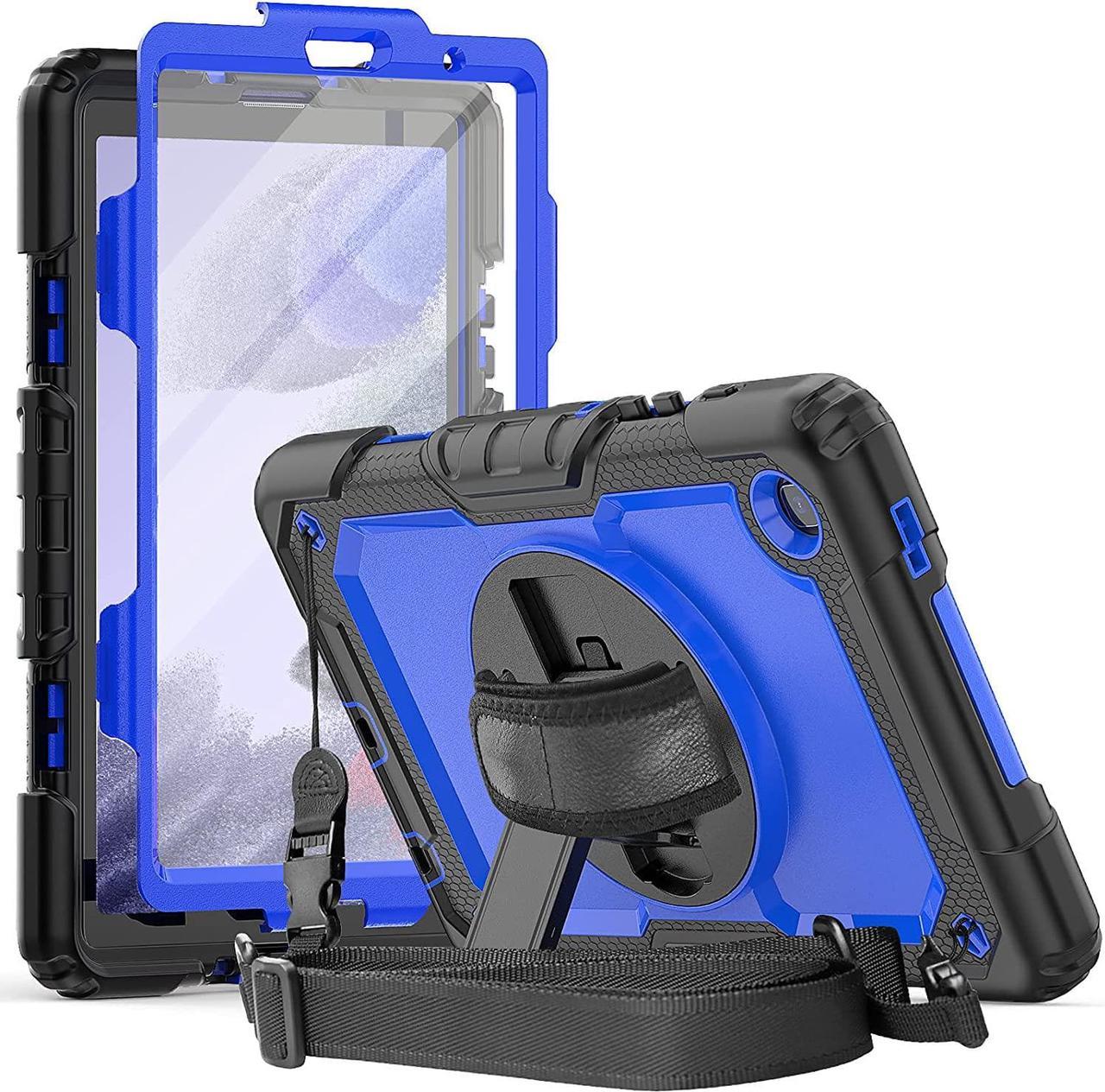 Galaxy Tab A7 Lite Case 8.7 Inch 2021 | SM-T225/T220 with Screen Protector Pen Holder Stand Handle Grip | Heavy Duty Dropproof Hard Rugged Protective Silicon Case for Samsung Tab A7 Lite | Blue