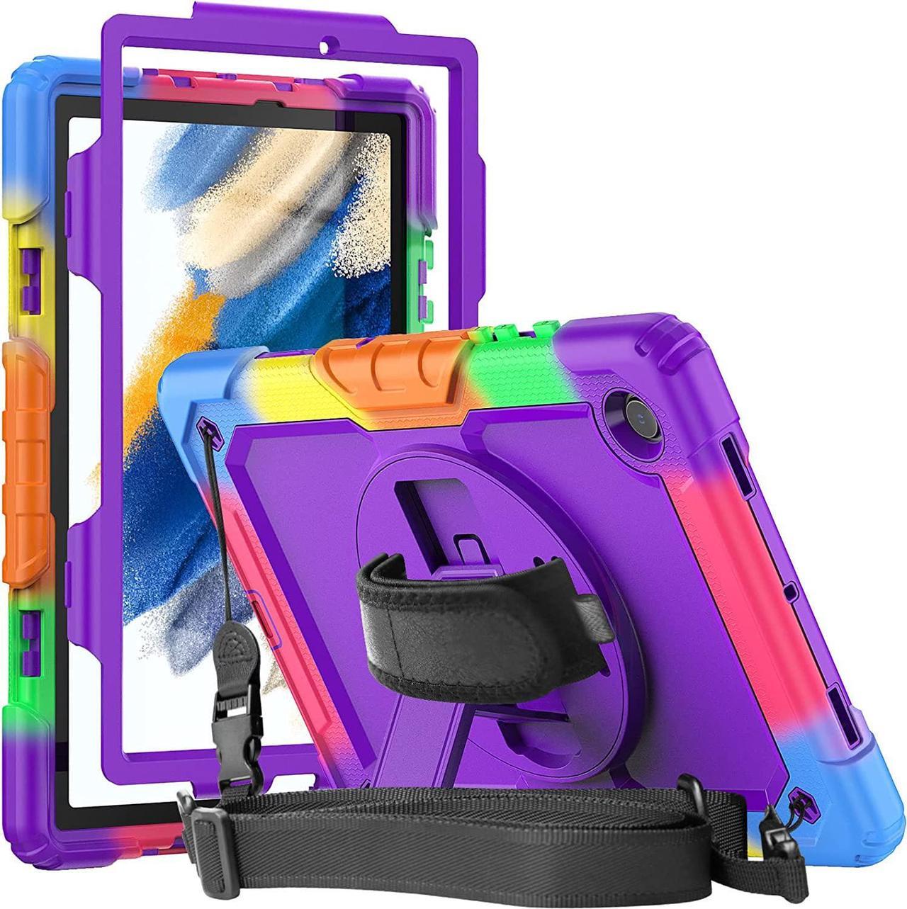 Galaxy Tab A8 Case 10.5 for Kids with Screen Protector | Full Body Heavy Duty Shockproof Durable Rubber Protective Cover W/Stand Shoulder Strap for Samsung Tab A8 SM-X200/X205/X207 | Purple