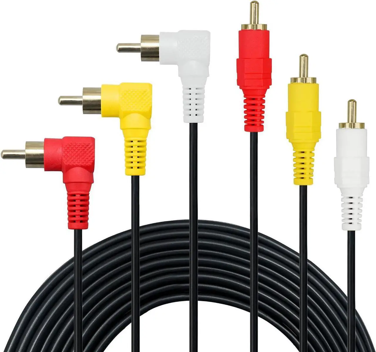 Main image of 3 RCA Cable - Gold Plated 90 Degree Right Angle RCA Audio/Video Cable 3 Male to 3 Male Composite Video Audio A/V AV Cable (3.3ft/1m)