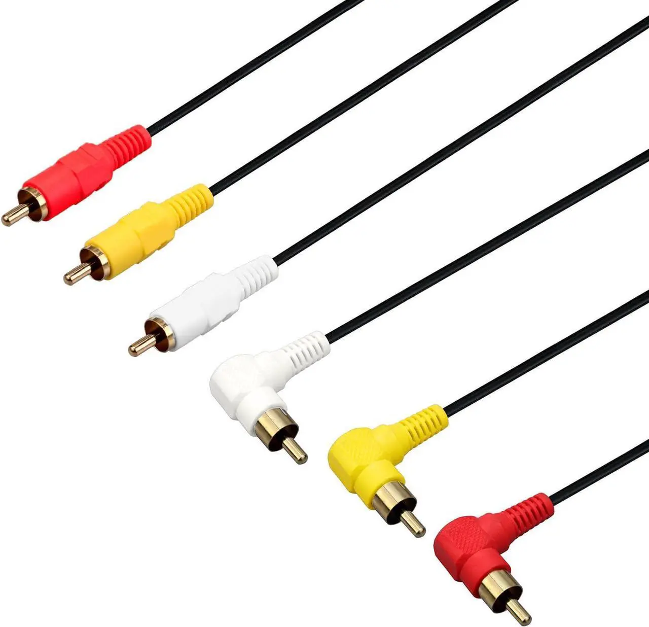 Alt view image 2 of 6 - 3 RCA Cable - Gold Plated 90 Degree Right Angle RCA Audio/Video Cable 3 Male to 3 Male Composite Video Audio A/V AV Cable (3.3ft/1m)