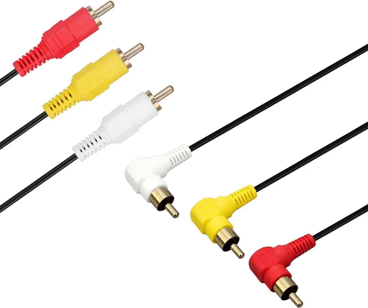 Alt view image 3 of 6 - 3 RCA Cable - Gold Plated 90 Degree Right Angle RCA Audio/Video Cable 3 Male to 3 Male Composite Video Audio A/V AV Cable (3.3ft/1m)