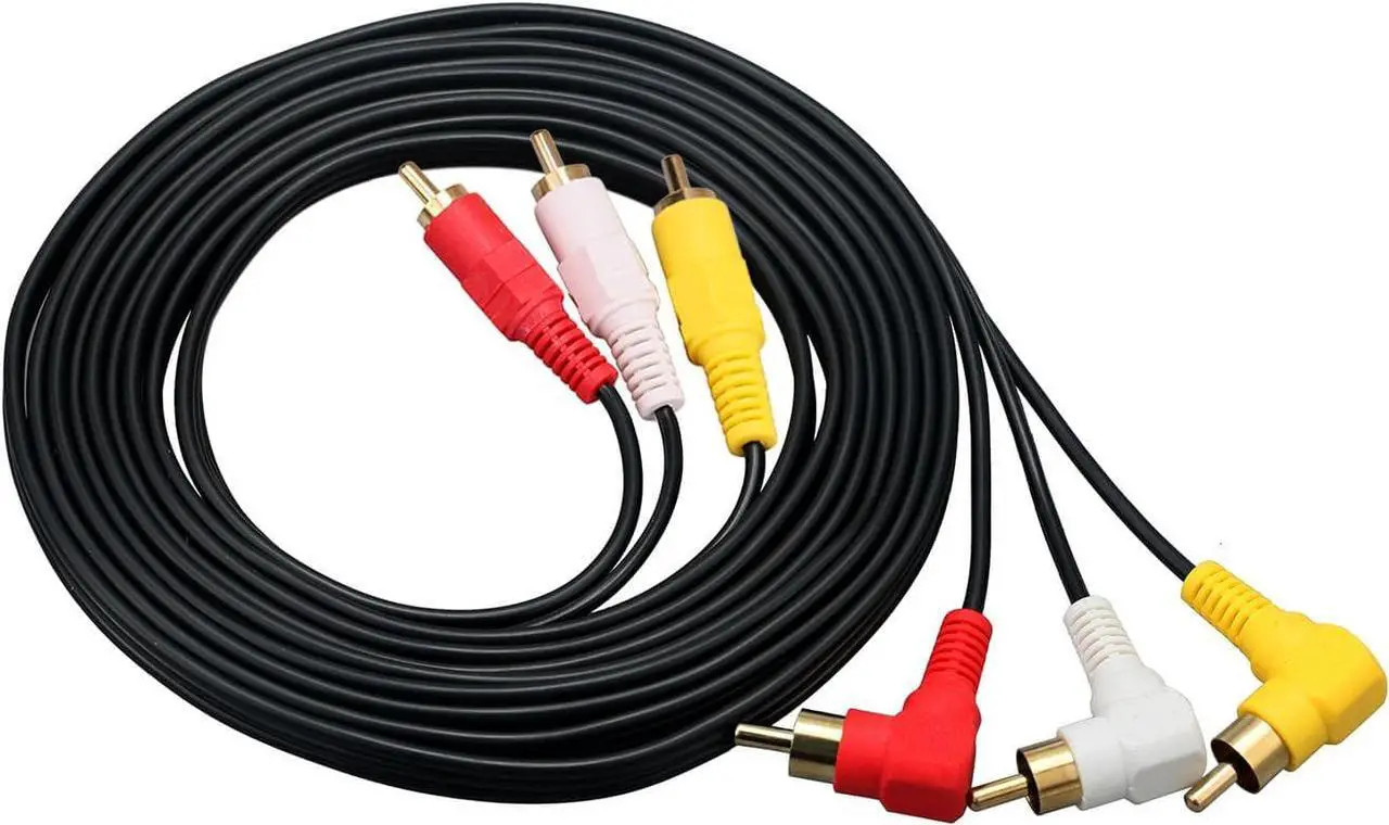Alt view image 4 of 6 - 3 RCA Cable - Gold Plated 90 Degree Right Angle RCA Audio/Video Cable 3 Male to 3 Male Composite Video Audio A/V AV Cable (3.3ft/1m)