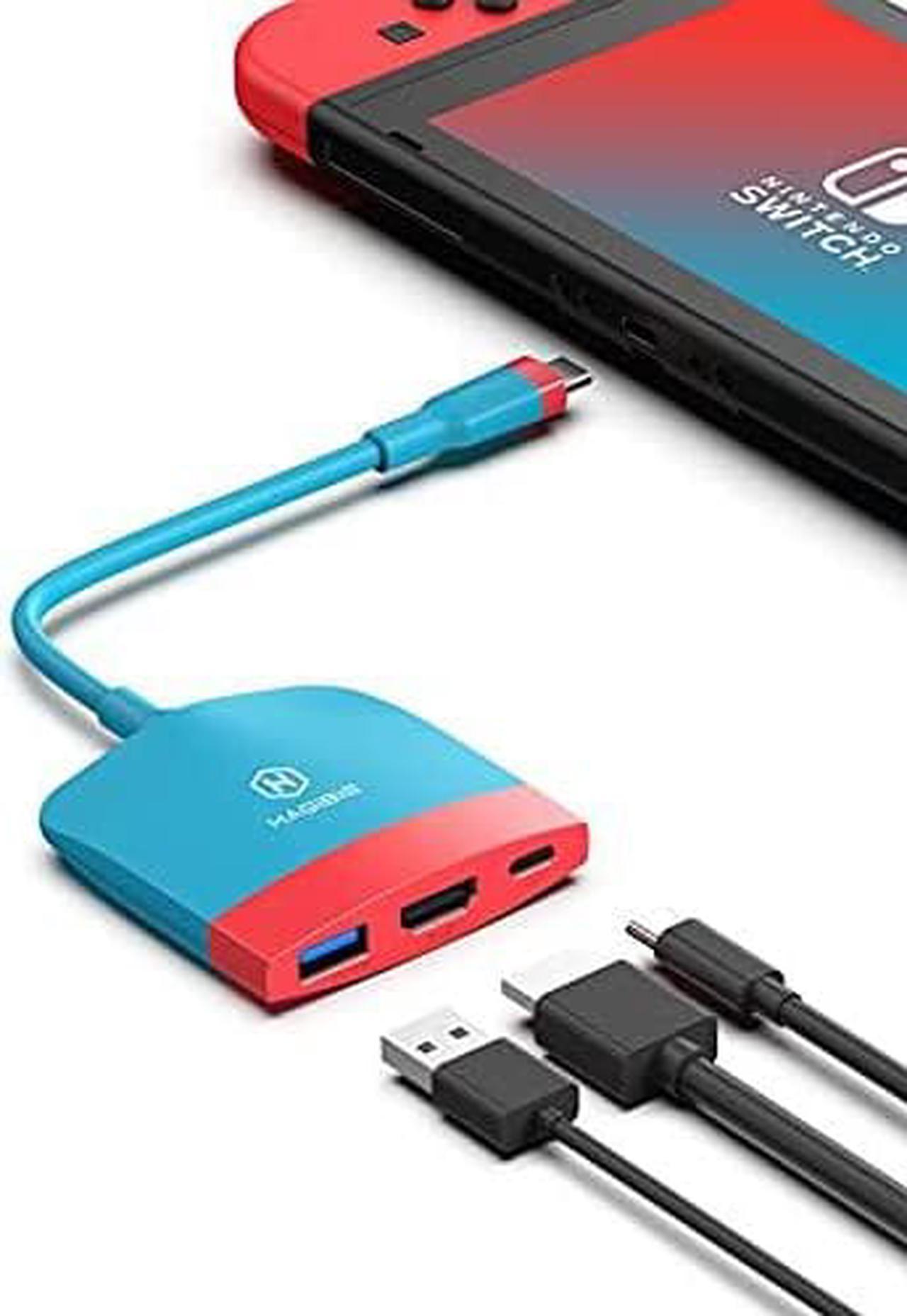 Hagibis Switch Dock for Nintendo Switch OLED, Portable TV Dock Charging Docking Station with HDMI and USB 3.0 Port Replacement Base Dock Set Type C to HDMI TV Adapter for MacBook Pro Air (Red Blue)