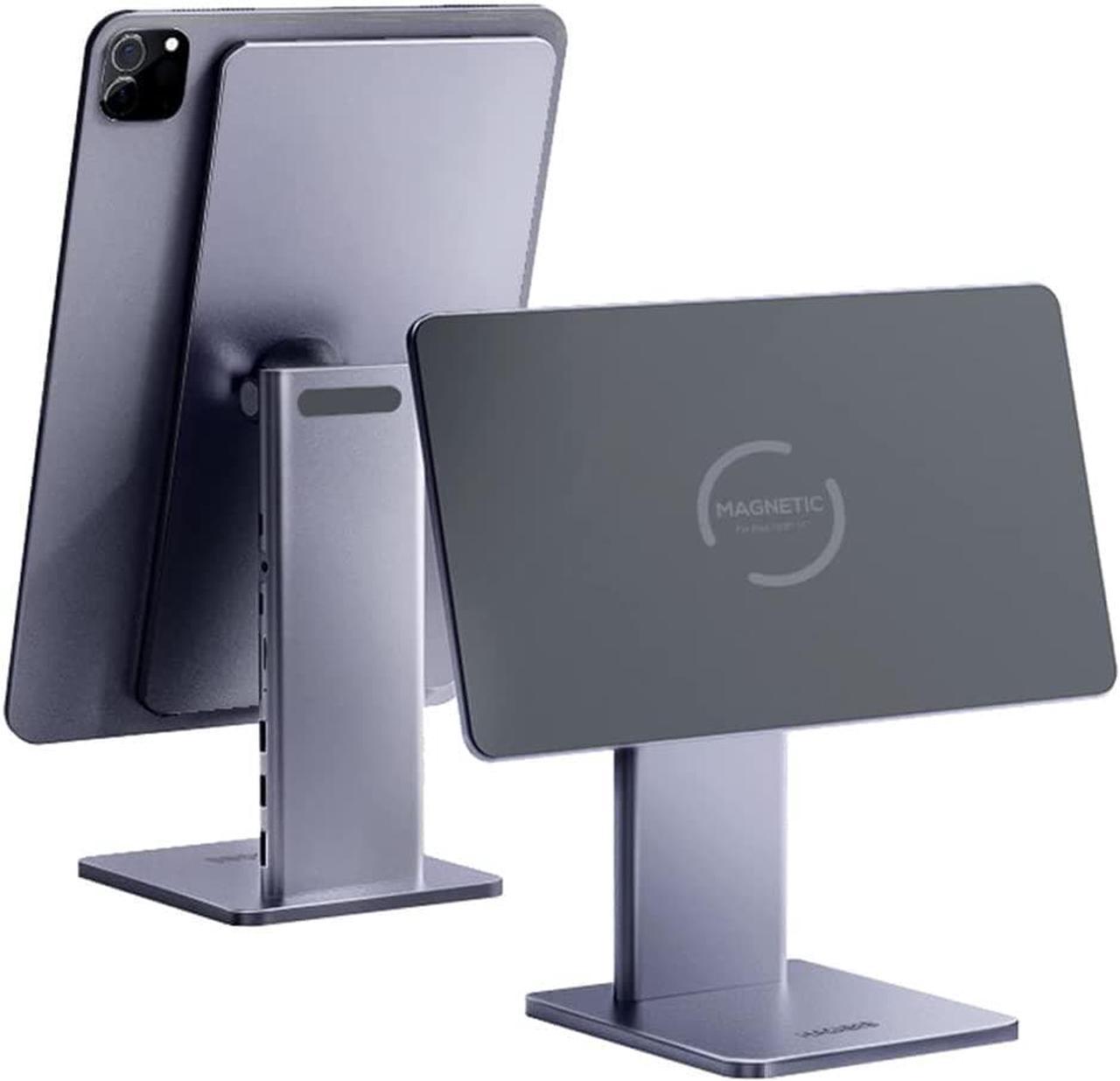 Hagibis Foldable Magnetic iPad Stand with Docking Station, Adjustable Holder with 4K@60Hz HDMI, 60W PD, USB 3.0 and SD/Micro SD Hub for Apple iPad Pro 12.9\u201d 3rd/4th/5th (12.9\u201d with Hub)