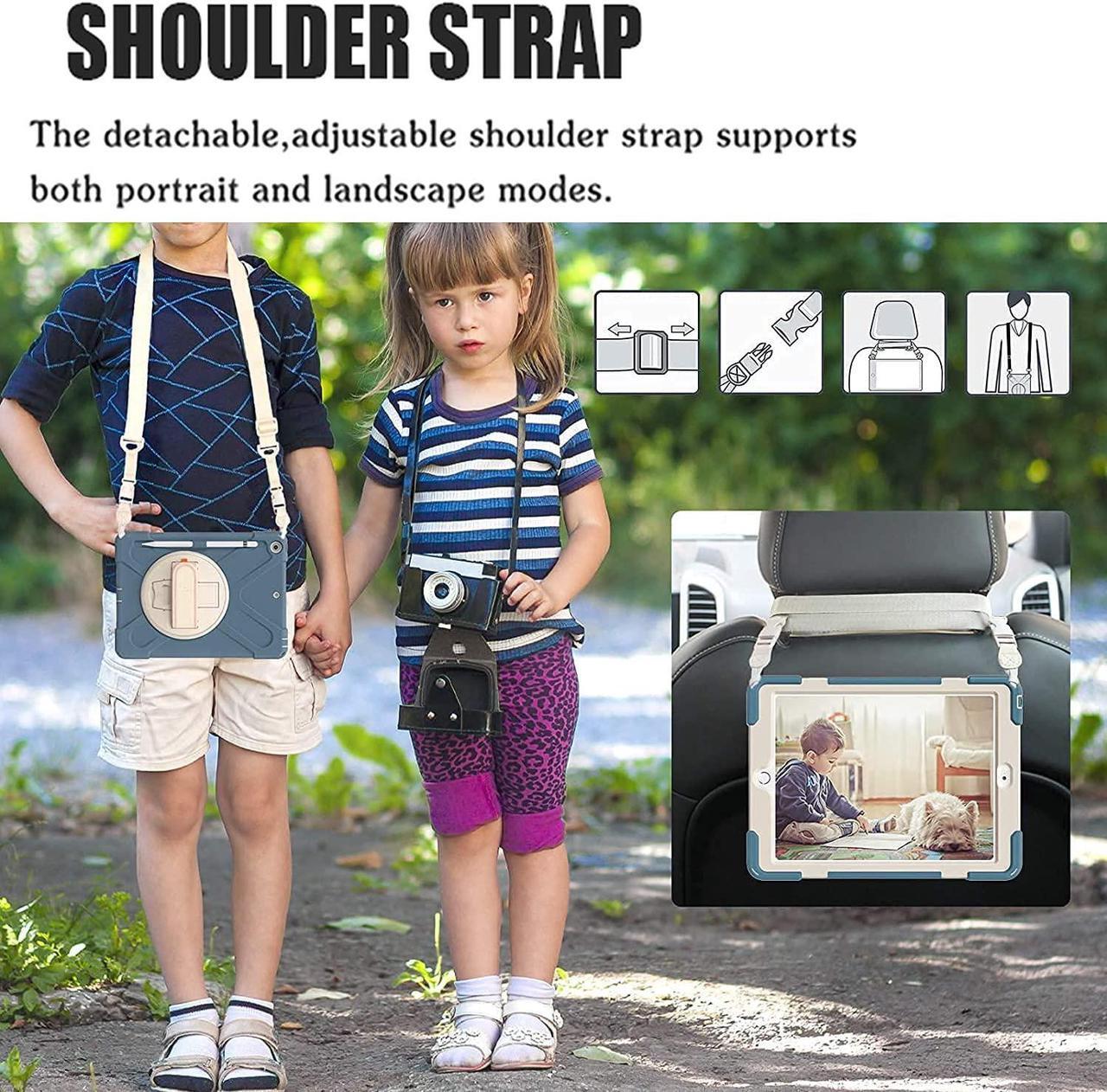Alt view image 4 of 7 - iPad 9th Generation Case, iPad 8th/7th Generation 10.2 Case with Pencil Holder Kickstand Hand Strap and Shoulder Strap Rugged Case for iPad 10.2 inch 2021/2020/2019, Cronfolwer Blue