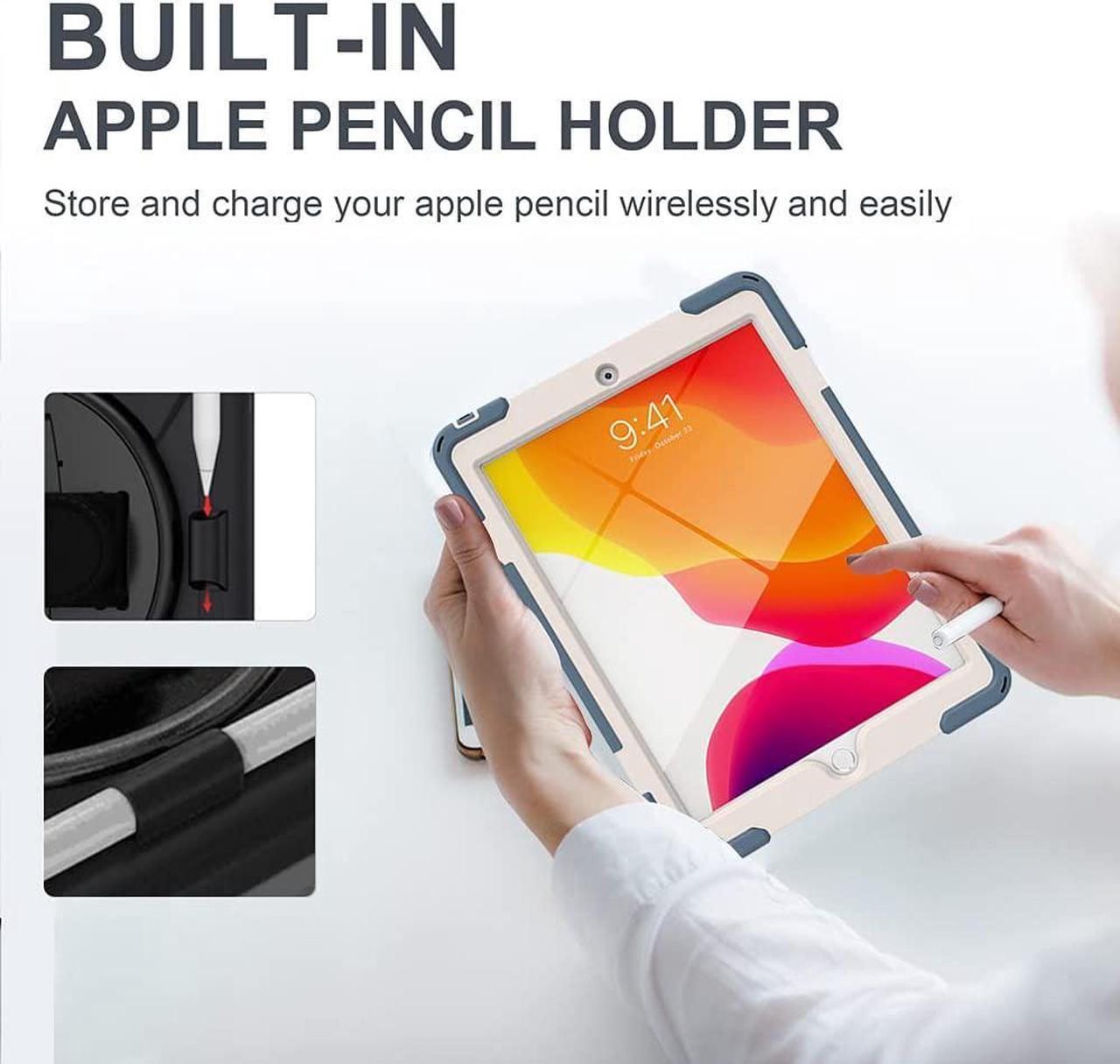 Alt view image 7 of 7 - iPad 9th Generation Case, iPad 8th/7th Generation 10.2 Case with Pencil Holder Kickstand Hand Strap and Shoulder Strap Rugged Case for iPad 10.2 inch 2021/2020/2019, Cronfolwer Blue