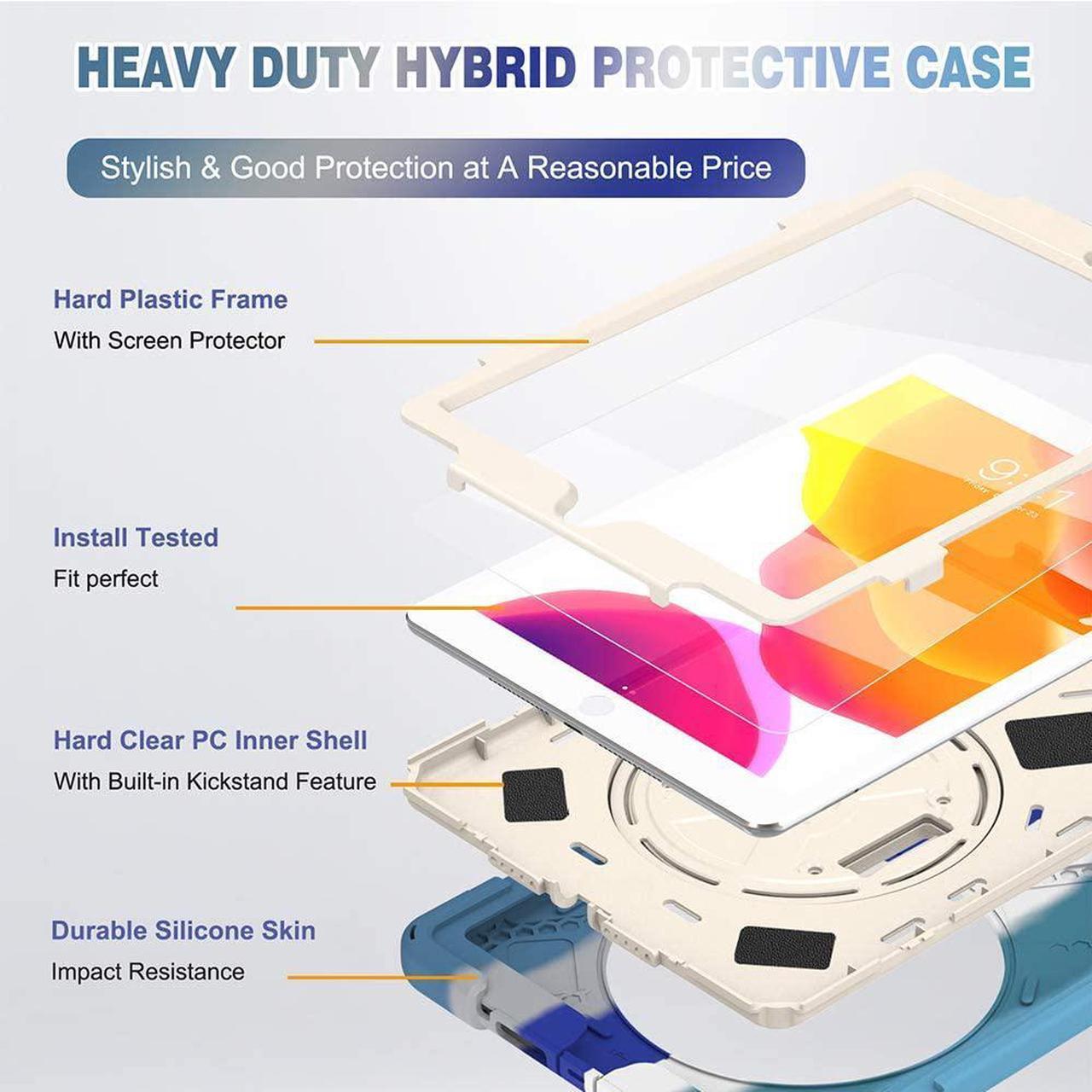 Alt view image 6 of 7 - iPad 9th Generation Case, iPad 8th/7th Generation 10.2 Case with Pencil Holder Kickstand Hand Strap and Shoulder Strap Rugged Case for iPad 10.2 inch 2021/2020/2019, Colorful Blue