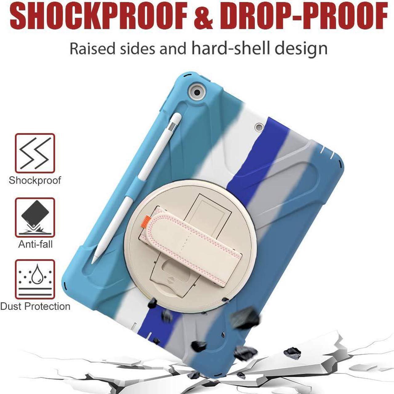 Alt view image 5 of 7 - iPad 9th Generation Case, iPad 8th/7th Generation 10.2 Case with Pencil Holder Kickstand Hand Strap and Shoulder Strap Rugged Case for iPad 10.2 inch 2021/2020/2019, Colorful Blue