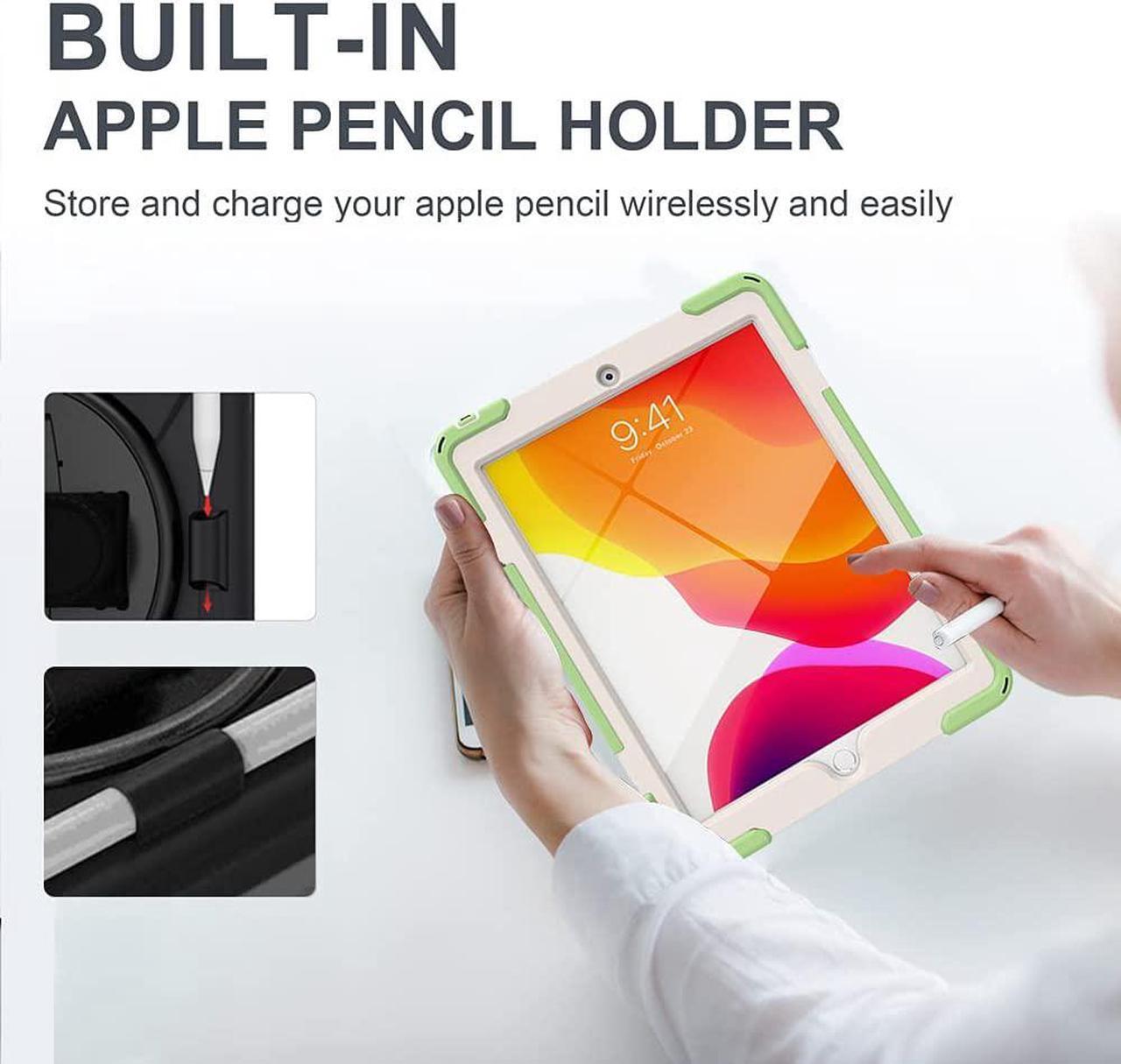 Alt view image 7 of 7 - iPad 9th Generation Case, iPad 8th/7th Generation 10.2 Case with Pencil Holder Kickstand Hand Strap and Shoulder Strap Rugged Case for iPad 10.2 inch 2021/2020/2019, Matcha Green