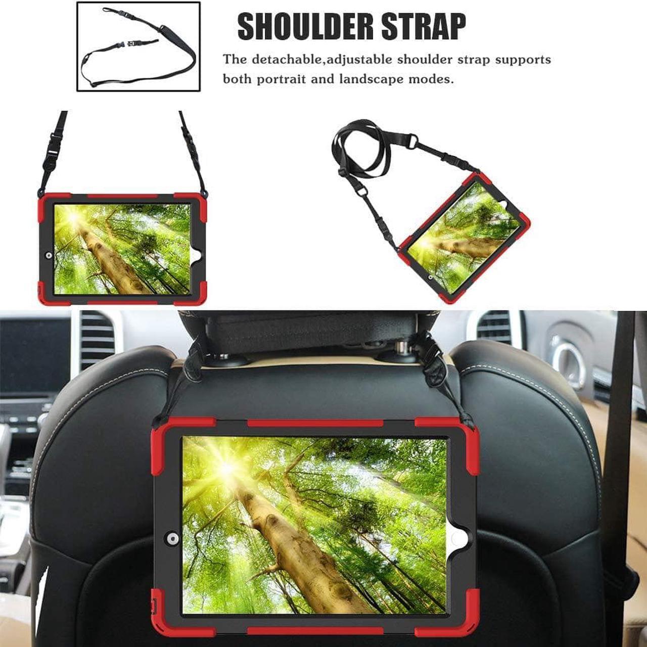 Alt view image 3 of 7 - iPad 9th Generation Case, iPad 8th/7th Generation 10.2 Case with Pencil Holder Kickstand Hand Strap and Shoulder Strap Rugged Shockproof Case for iPad 10.2 inch 2021/2020/2019,Red