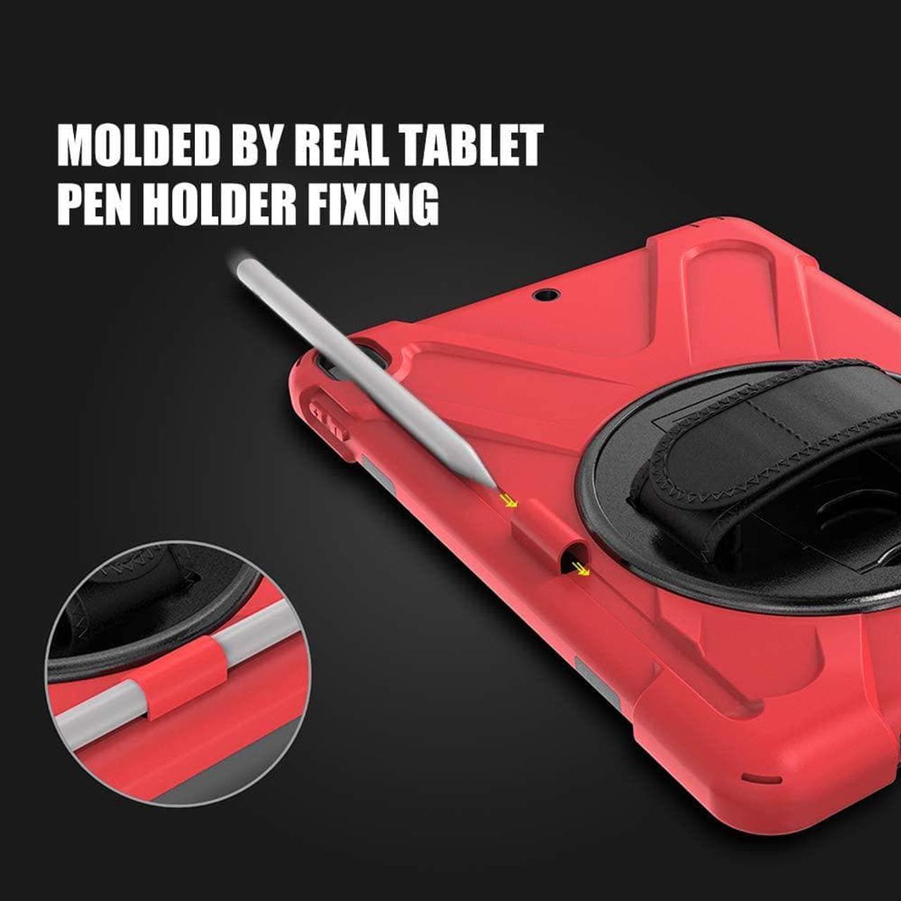 Alt view image 6 of 7 - iPad 9th Generation Case, iPad 8th/7th Generation 10.2 Case with Pencil Holder Kickstand Hand Strap and Shoulder Strap Rugged Shockproof Case for iPad 10.2 inch 2021/2020/2019,Red