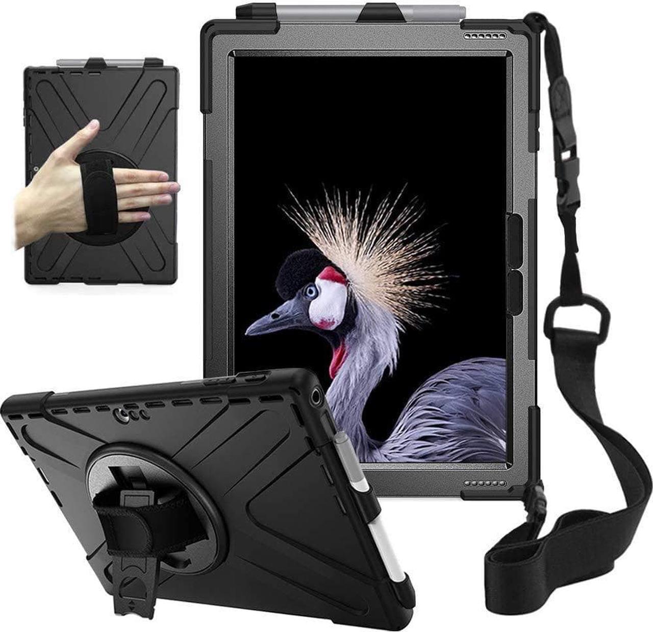 Surface Case for Pro 7 (2019) / Pro 6 (2018) / Pro 5 (2017) / Pro 4 (2015) with Pencil Holder, Stand, Hand Strap and Shoulder Belt for Surface 12.3 inch Tablet Heavy Duty Shockproof-Black